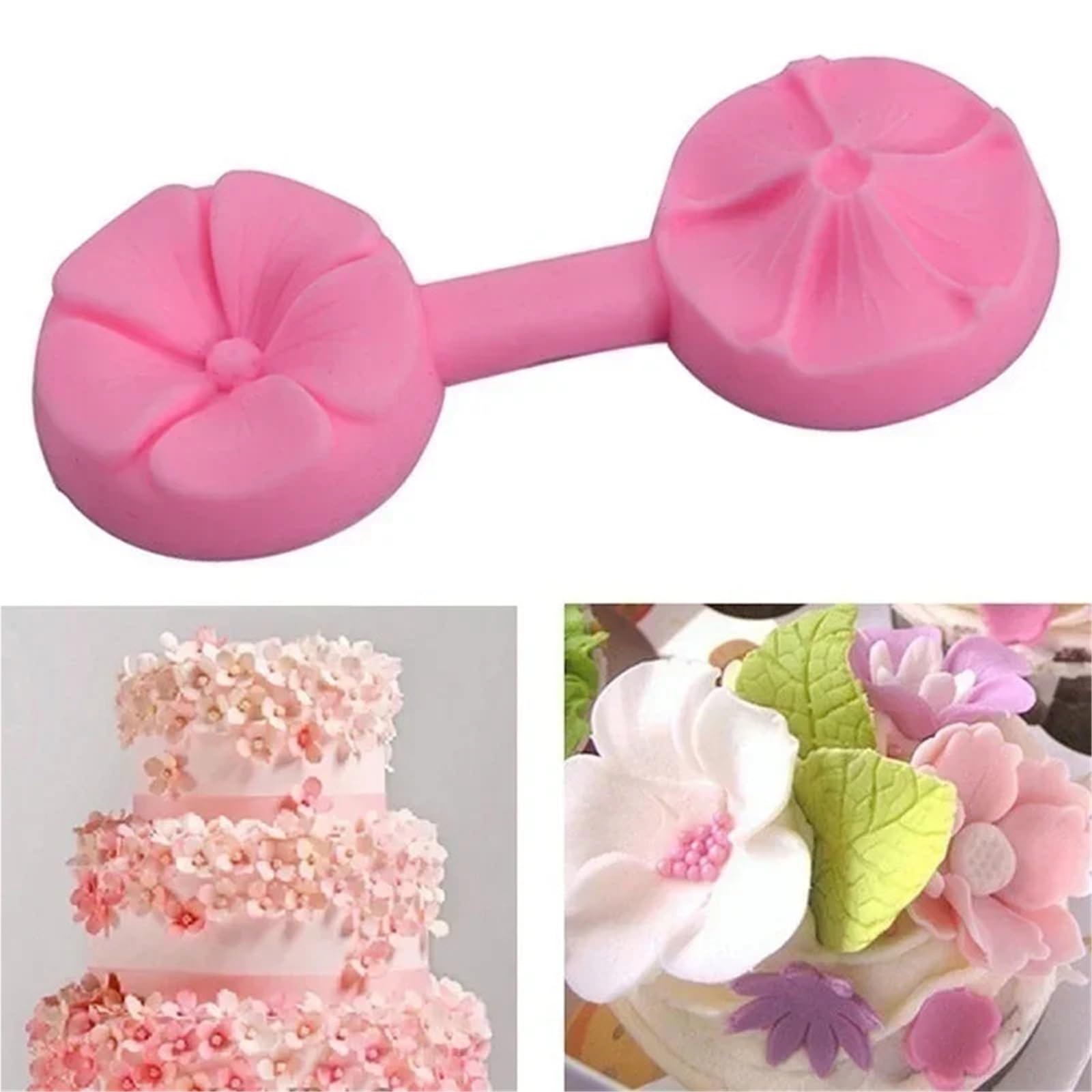 Juego de 4 moldes 3D silicona con forma rosa for decorar pasteles, fondant, chocolate y azúcar Para Repostería Y Postres