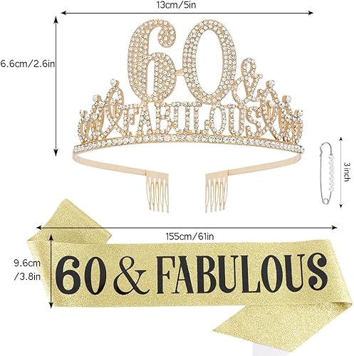 Miniatura 4 de Decoraciones de cumpleaños número 60 banda, corona, tiara y regalos para mujeres fabulosas, aleación