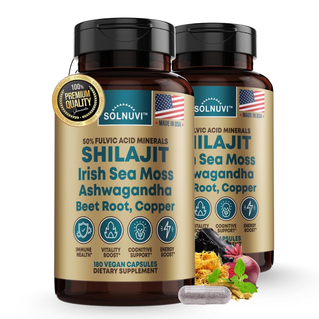 Shilajit Pure Himalayan Organic Capsules with Irish Sea Moss, Ashwagandha, Copper, Beet Root - Fulvic Acid Trace Minerals Supplement for Men & Women - 90 Count, Non-GMO, Gluten-Free — Amazon image 8