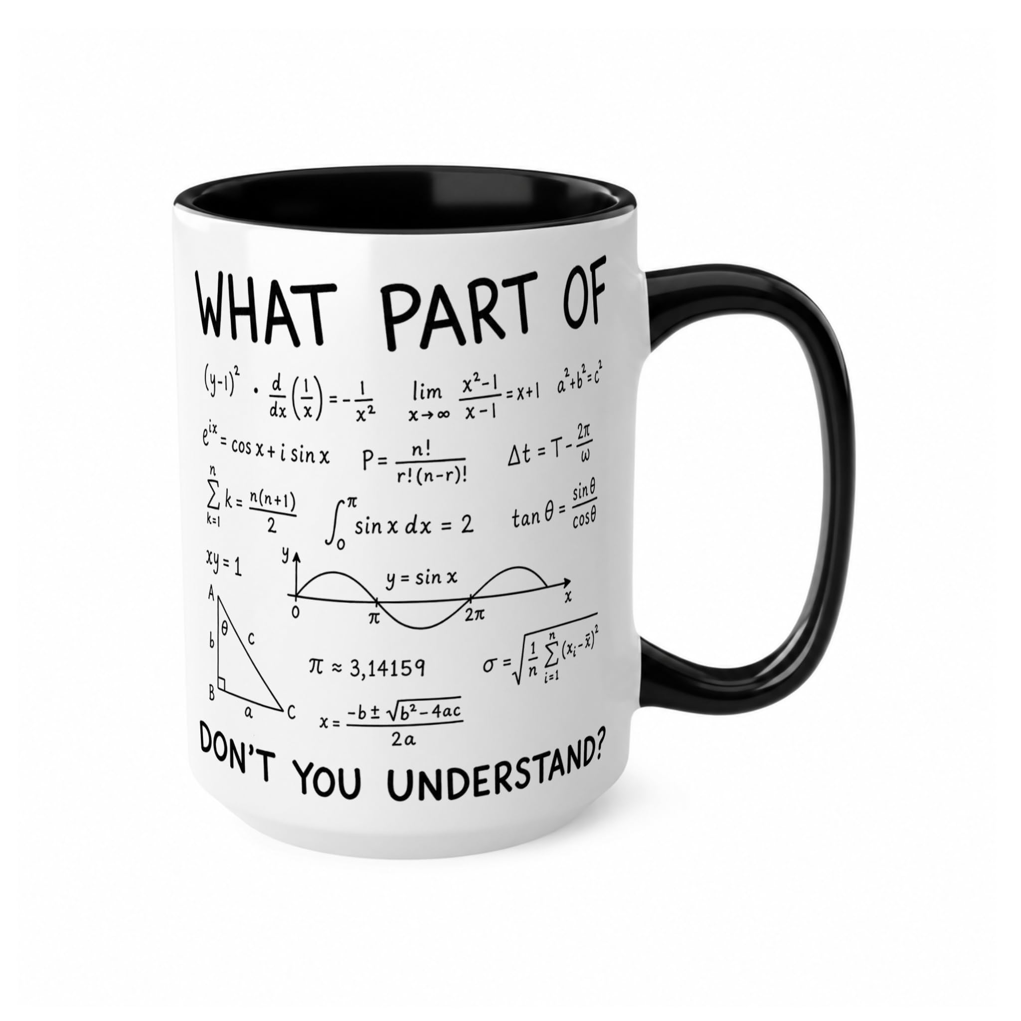 Funny Equation Maths Mug – “What Part of Don’t You Understand?” – Gift for Maths Teachers, Students, Engineers – Novelty End of Term Coffee Cup (Black 15oz, Mug)