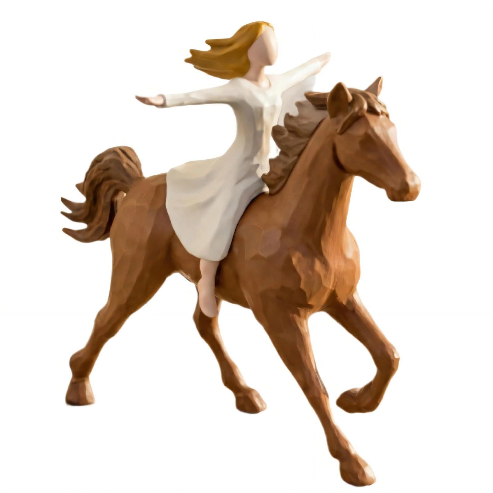 Ekoama Elegant Girl Riding Horse Resin Tabletop Decoration Statue For Home Offices Desk Display Living Room Ornament