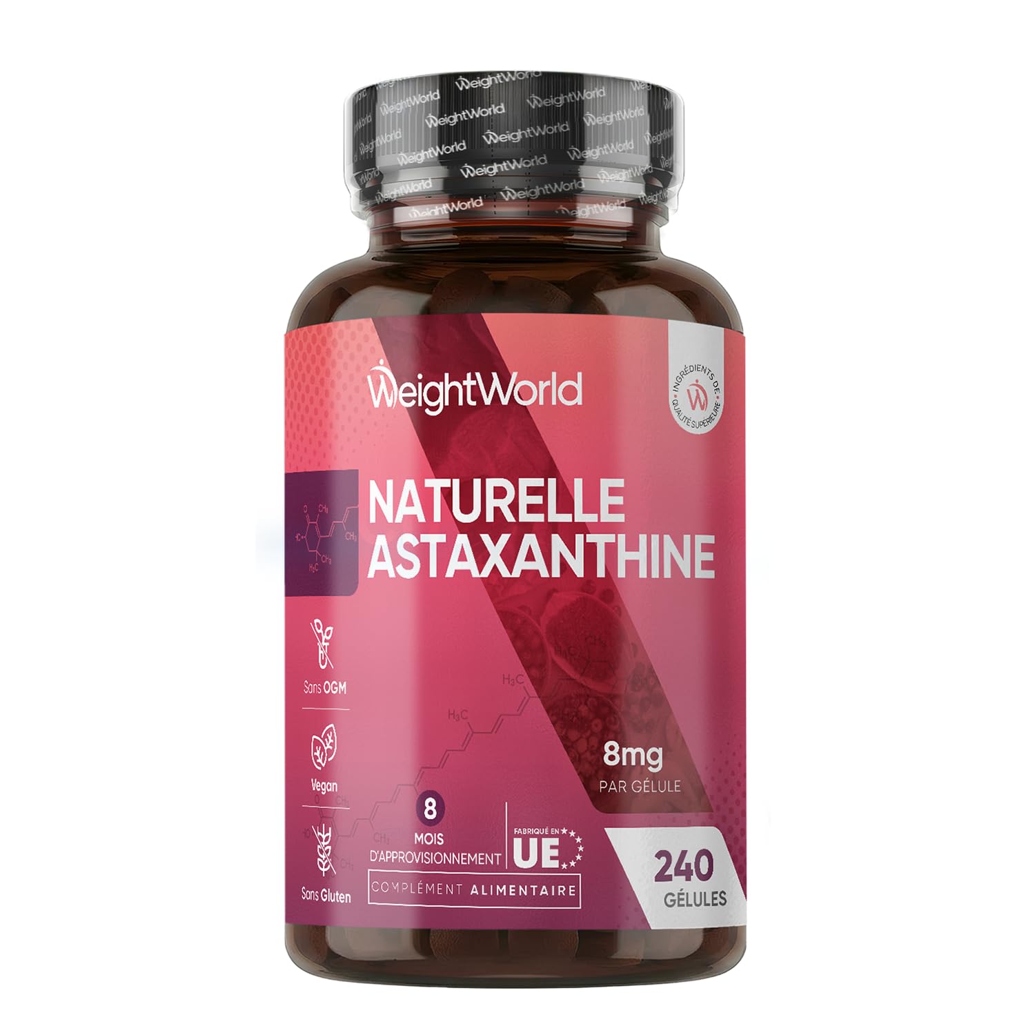 Astaxanthine Naturelle, 240 Gélules Molles Vegan pour 8 Mois, Issue d'Algue Marine Haematococcus Pluvialis Astaxanthine Vegan, sans Gluten et sans Stéarate de Magnésium