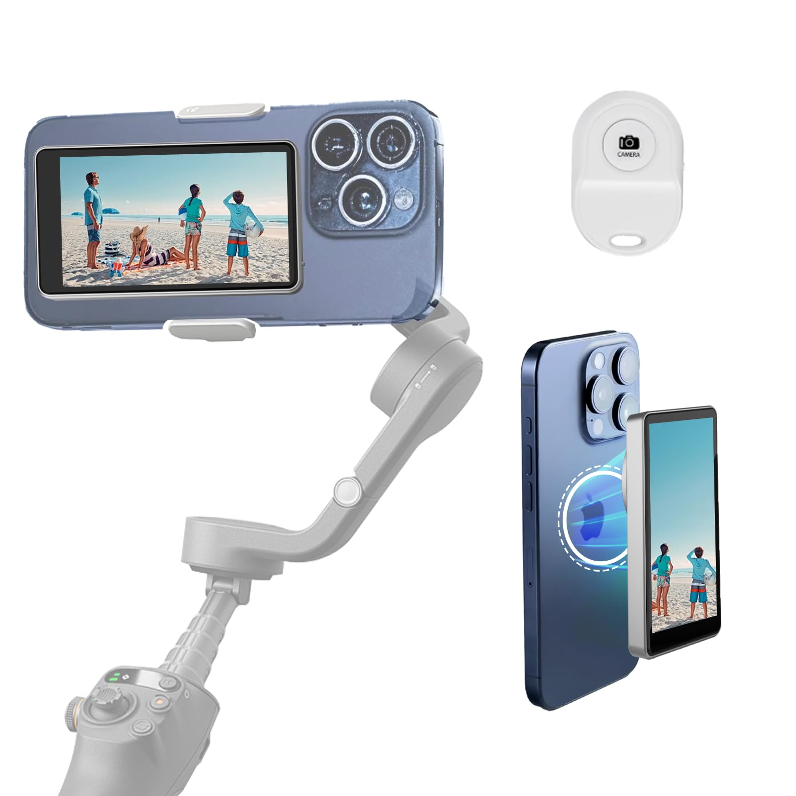 MOJOGEAR VS2 Selfie Vlog Monitor Kompatibel mit iPhone und Android - Grau - Drahtloser 4,02 Zoll IPS Bildschirm, magnetisch & Mag Safe kompatibel mit Fernbedienung für Vlogging und Selfies