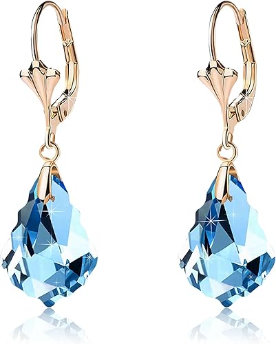 Aretes de cristal austriaco barroco con cierre de palanca para mujer, joyería hipoalergénica chapada en oro de 14 quilates