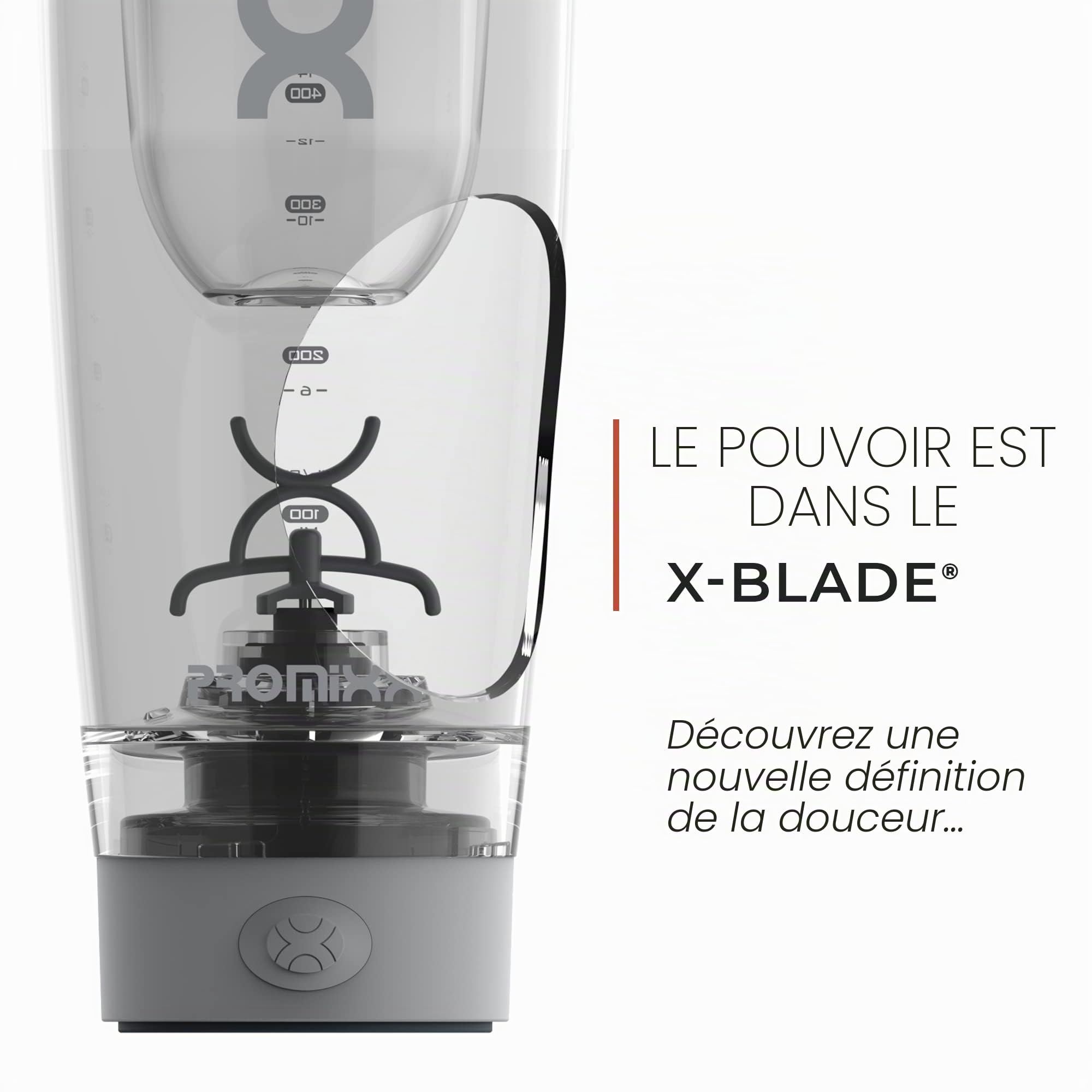 Promixx Pro Shaker Bottle - Rechargeable, Puissant pour des shakes Protéinés Lisses - Comprend un Stockage Supplémentaire - sans BPA, Gobelet 600ml (Gris Cool)