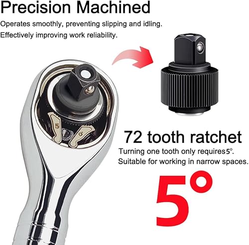 Miniatura 10 de Llave de trinquete de 14 de pulgada, llave de enchufe de liberación rápida de 72 dientes con una barra de extensión (4 pulgadas), interruptor