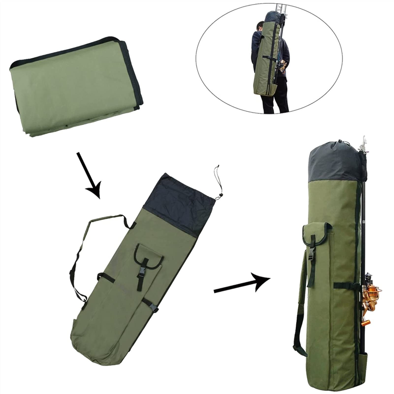 Sac de Voyage de Pêche Porte-bags de pêche Porte-bags de tige de tige Pôle Boîte de taquette Boîte Stockage Sac de support multifonctionnel de grande capacité Fourreaux Cannes ( Color : Army Green )