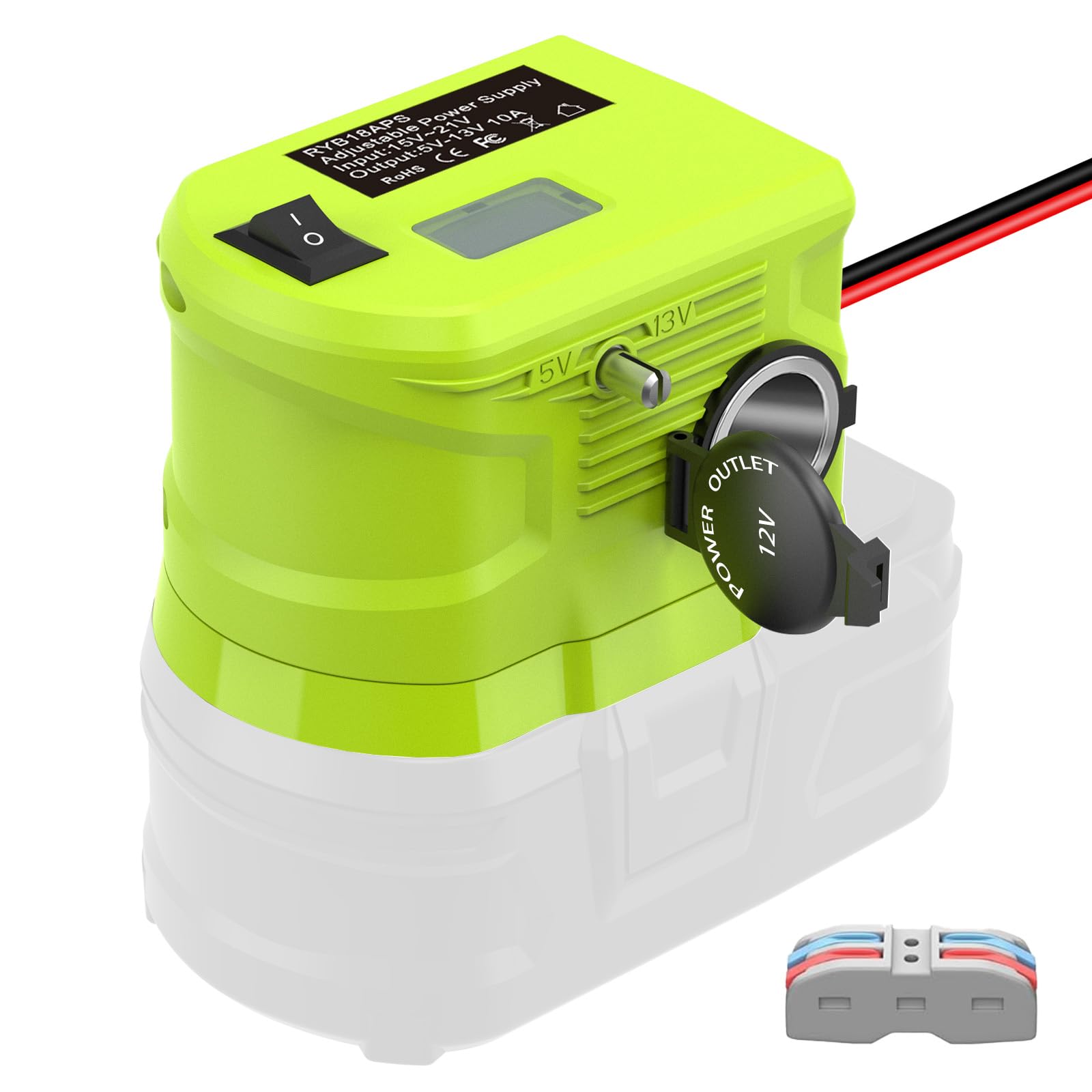 Convertidor reductor para batería Ryobi de 18 V, adaptador de batería de ruedas eléctricas, adaptador de enchufe para encendedor de cigarrillos, adaptador de bricolaje, regulador de voltaje
