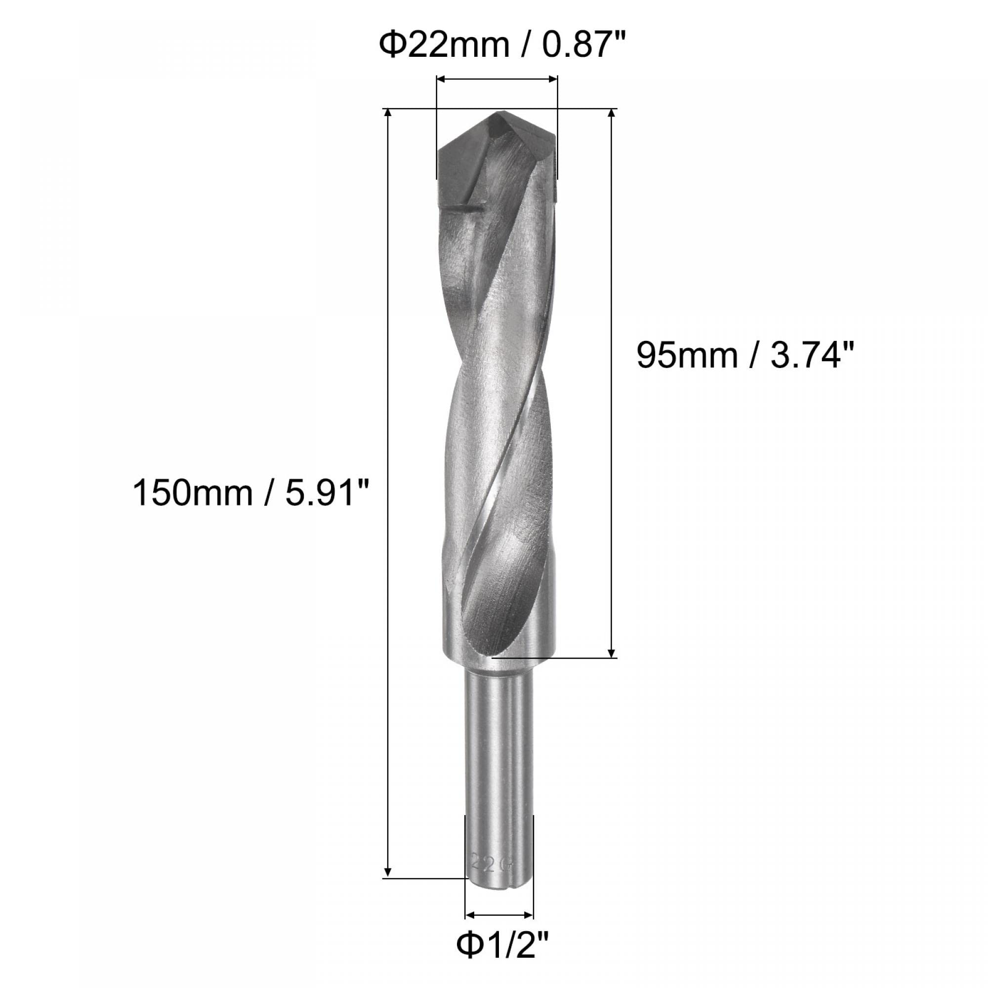 sourcing map 22mm Réduite Tige Cimenté Carbure Hélicoïdal Foret Pointes pour Trempé Acier Acier Inox 1/2 Pouce Droite Tige