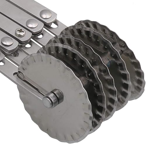 Miniatura 5 de Rueda de pizza de acero inoxidable de 3 ruedas, divisor de masa ajustable para pasteles, pizzas, pastas, pasteles y galletas (doble cara 5 ruedas)
