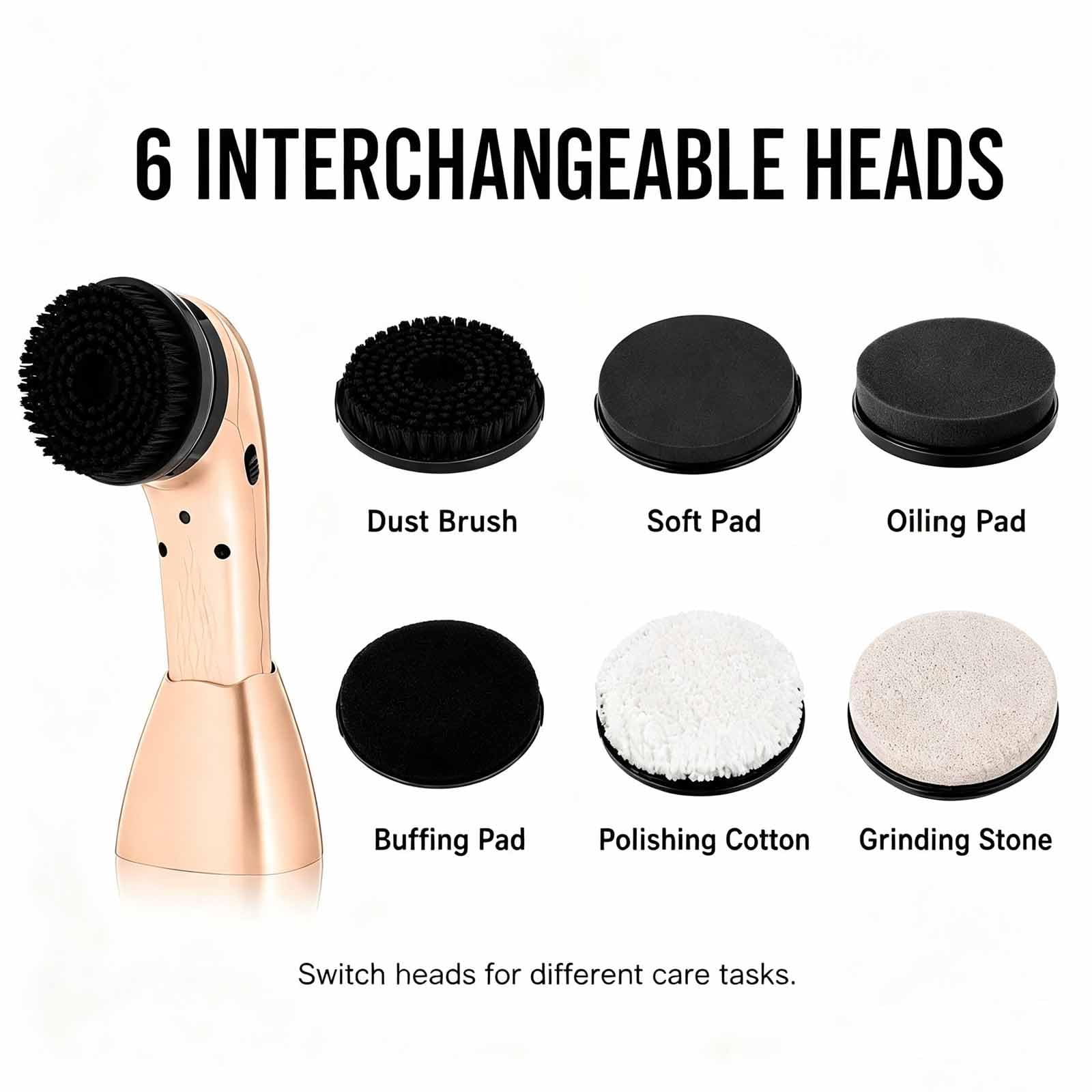 Kit De Cirage Électrique, Cireuse Électrique avec 6 Têtes De Brosse, Poignée Ergonomique Et Base De Rangement Compacte pour Le Nettoyage Et Le Polissage des Chaussures, Bottes