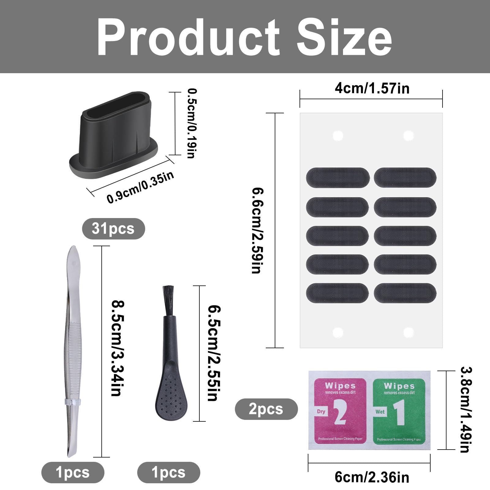 Kit Anti-Poussière 34 Pièces - Cache USB-C, Haut-Parleur, Nettoyage - Silicone Imperméable - Pour Smartphones - 7