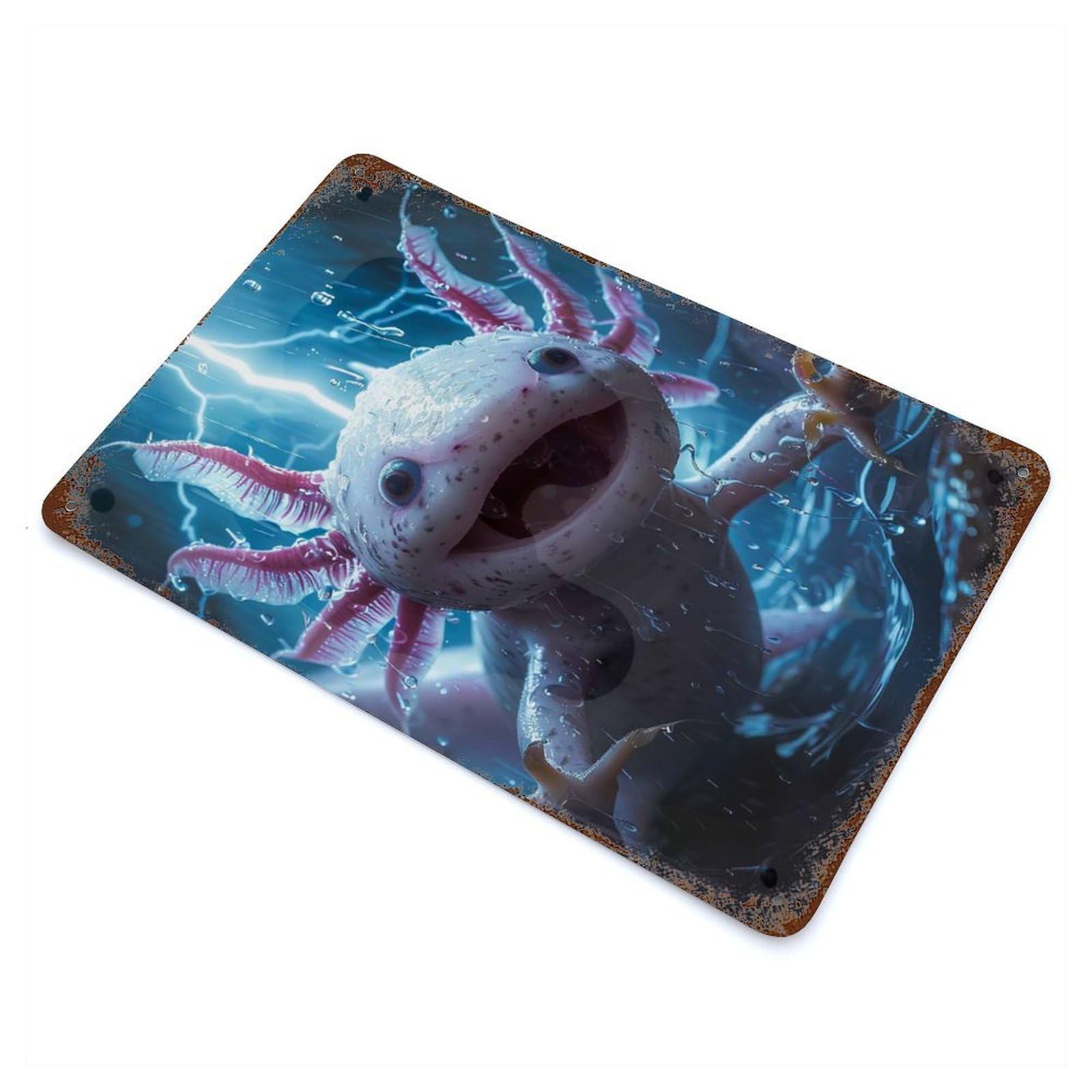 Axolotl Lightning Retro Metal Sign 11.8"x7.9", Ideal for Shed, Workshop And Garage Wall Decor