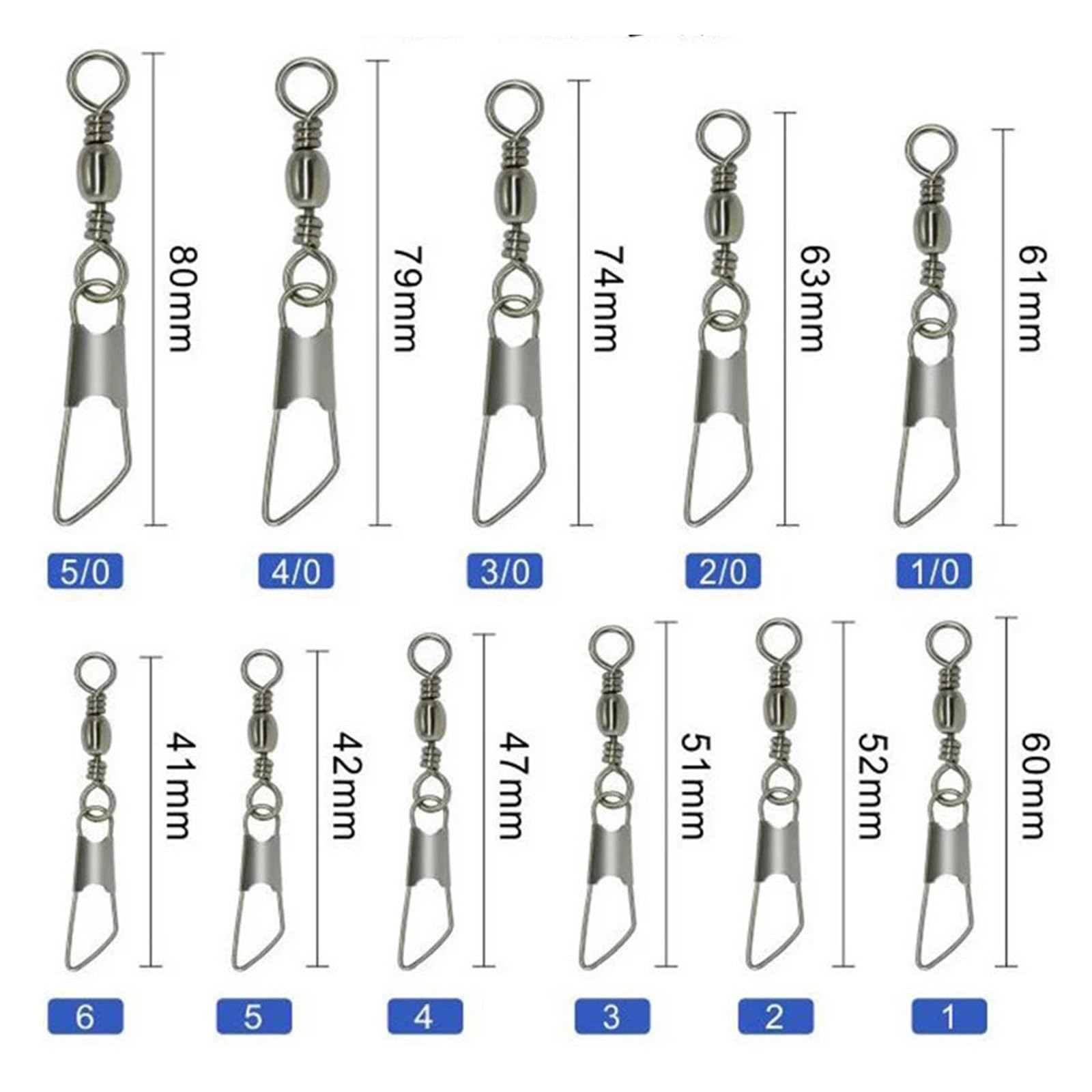 Lot de 50 connecteurs pivotants pour pêche - Accessoires de pêche - Connecteur à clipser - Roulement à goupille - Hameçon pivotant - Leurre Pesca