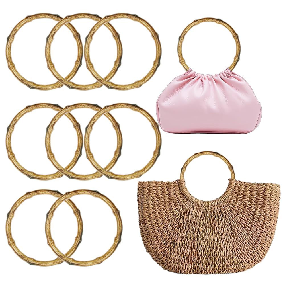 Photo 1 of 10 PCS Imitation Wooden Round Handbag Handles Replacement ?Plastic Rattan Purse Handmade Bag Handles for DIY Beach Summer Shoulder Bag Crocheted Handbag (Plastic)LPNO572112856
