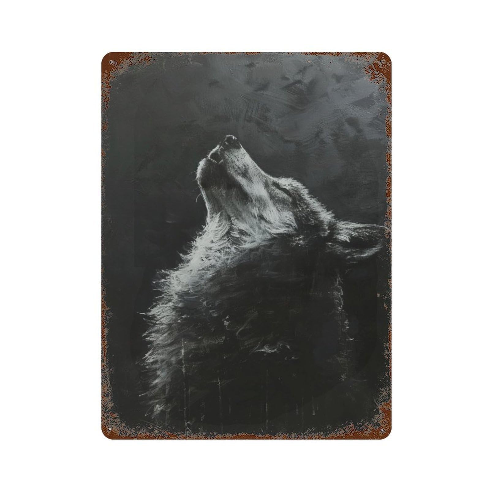 Howling Wolf in Darkness 15.7"x11.8" Weathered Tin Sign, Classic Wall Plaque for Patio, Garden Room And Bar Decor