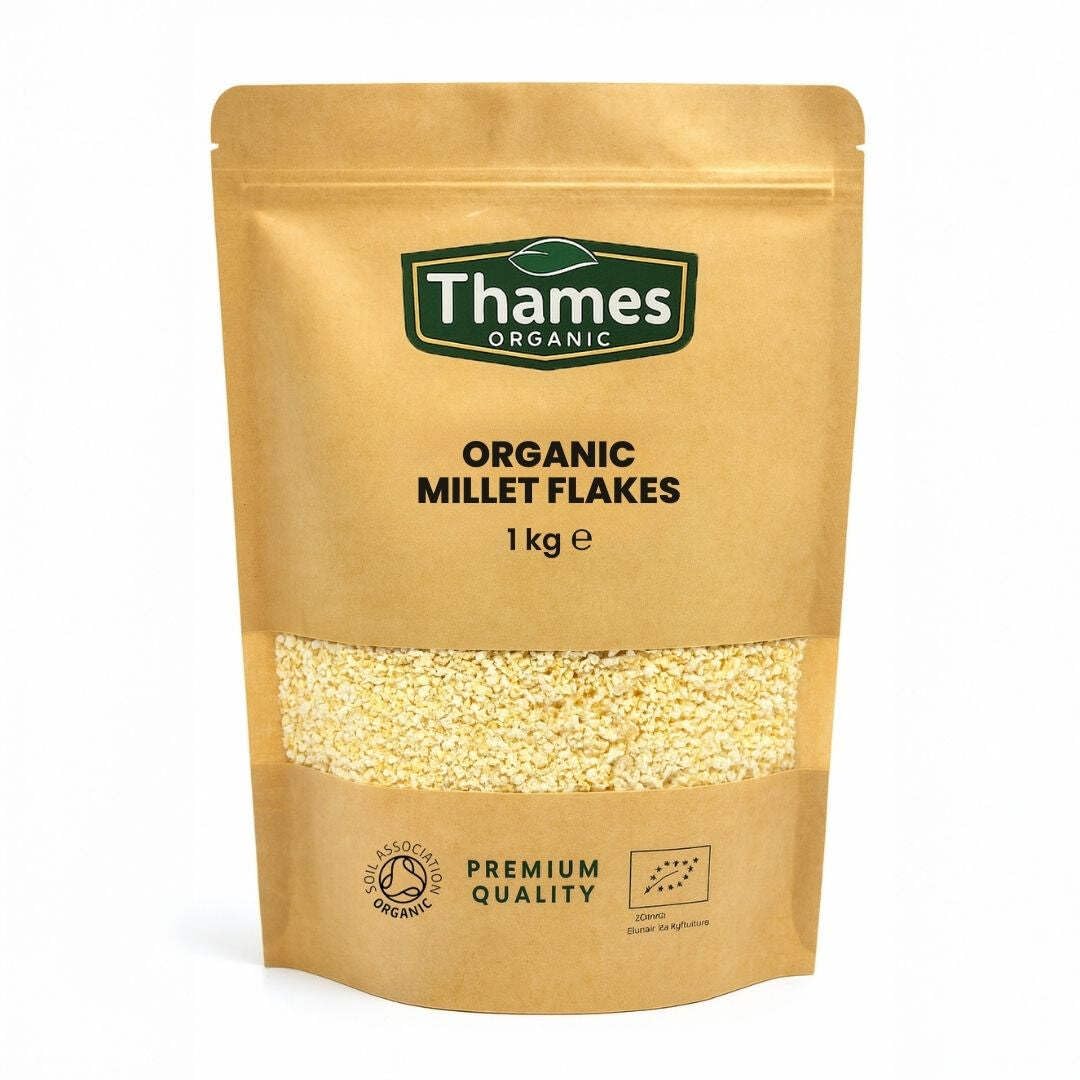 Organic Millet Flakes 1kg - Certified Organic, Non-GMO, Vegan, No Additives, No Preservatives, Resealable Bag by Thames Organic 1kg