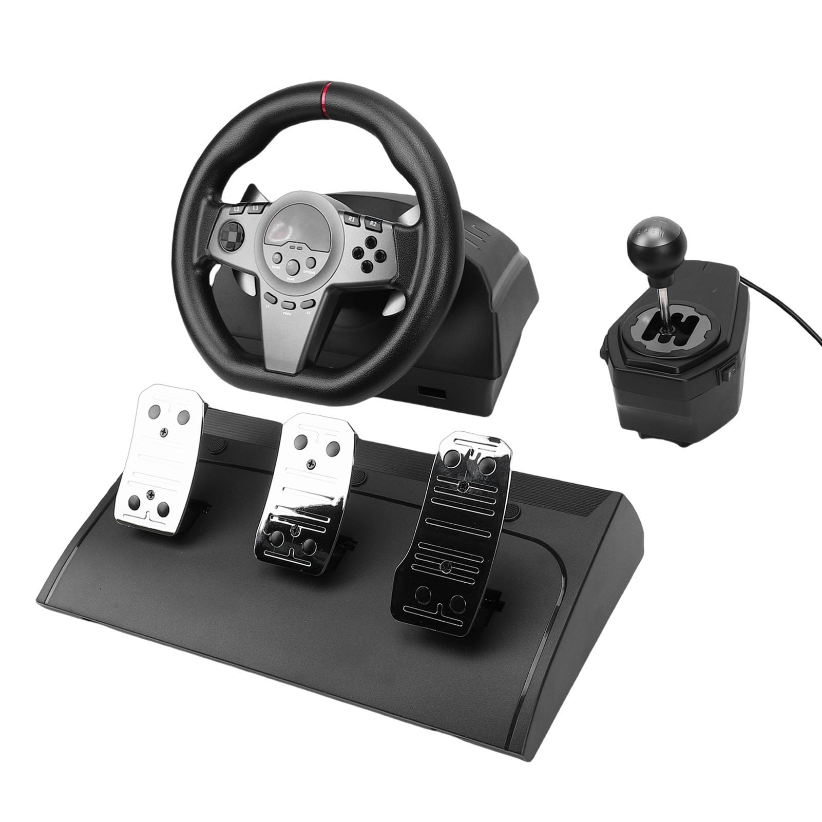 Elprico Volante de Carreras para Juegos, Volante de Conducción Sim de 270° con Pedales Lineales Hall y Palanca de Cambios Manual, 3 Niveles de Sensibilidad Ajustables, para Consola PC