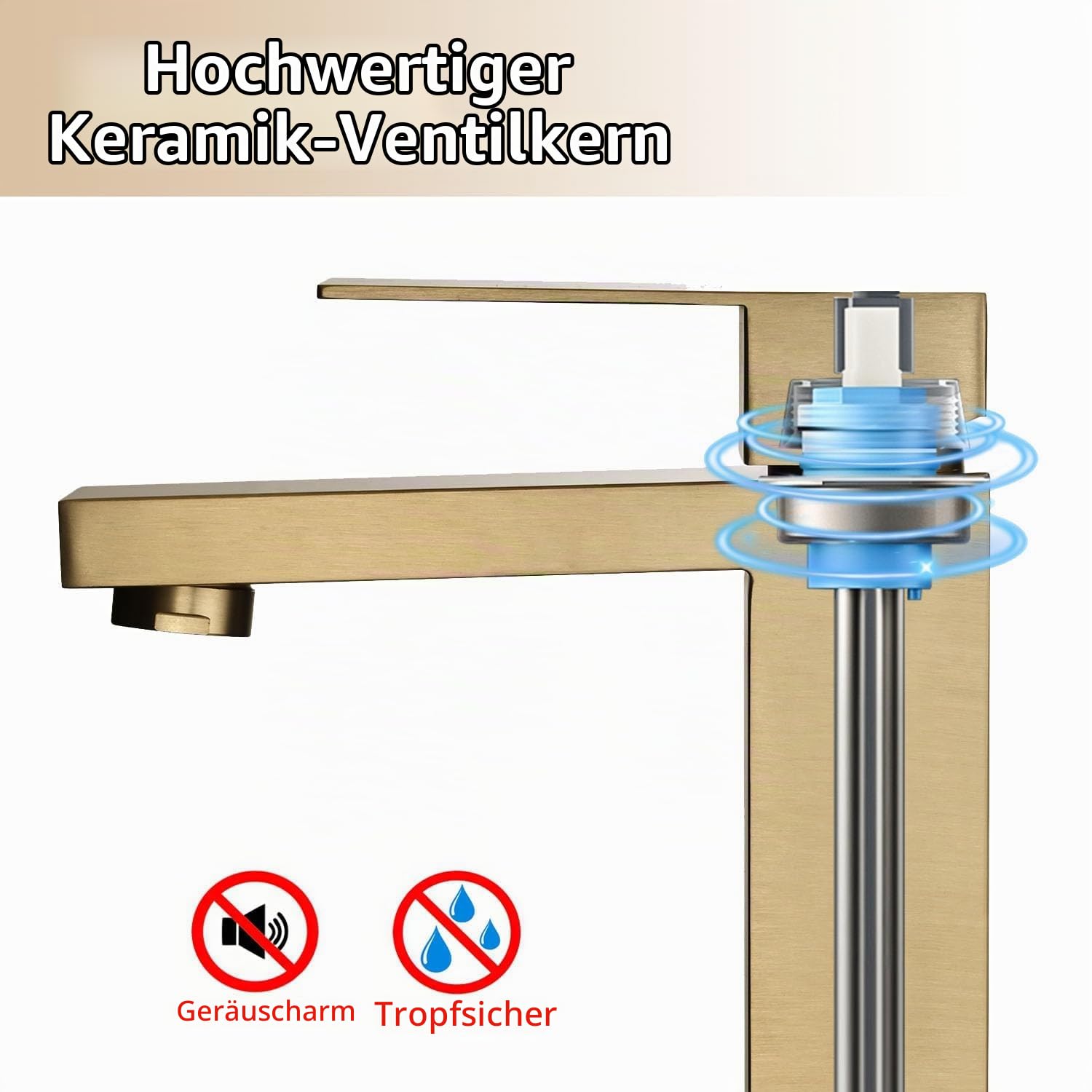 Waschtischarmatur Bad Gold aus Edelstahl 304 für Waschbecken