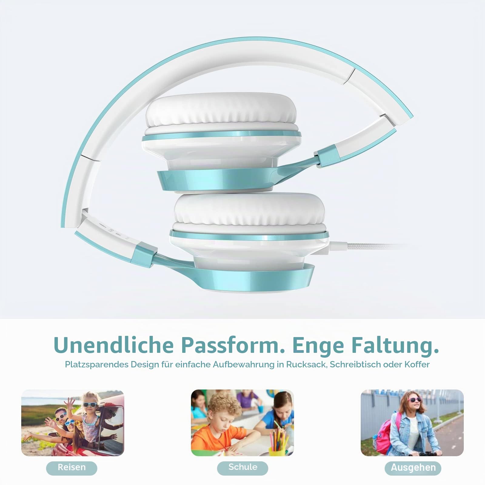 AILIHEN MS300 Kopfhörer mit Kabel und Mikrofon für Chromebook, Laptop, Computer, Smartphone, 3,5 mm, faltbar, leicht, Headset für Schule, Teenager, Mädchen, Jungen, Online-Klassenzimmer（Zitronengrün）
