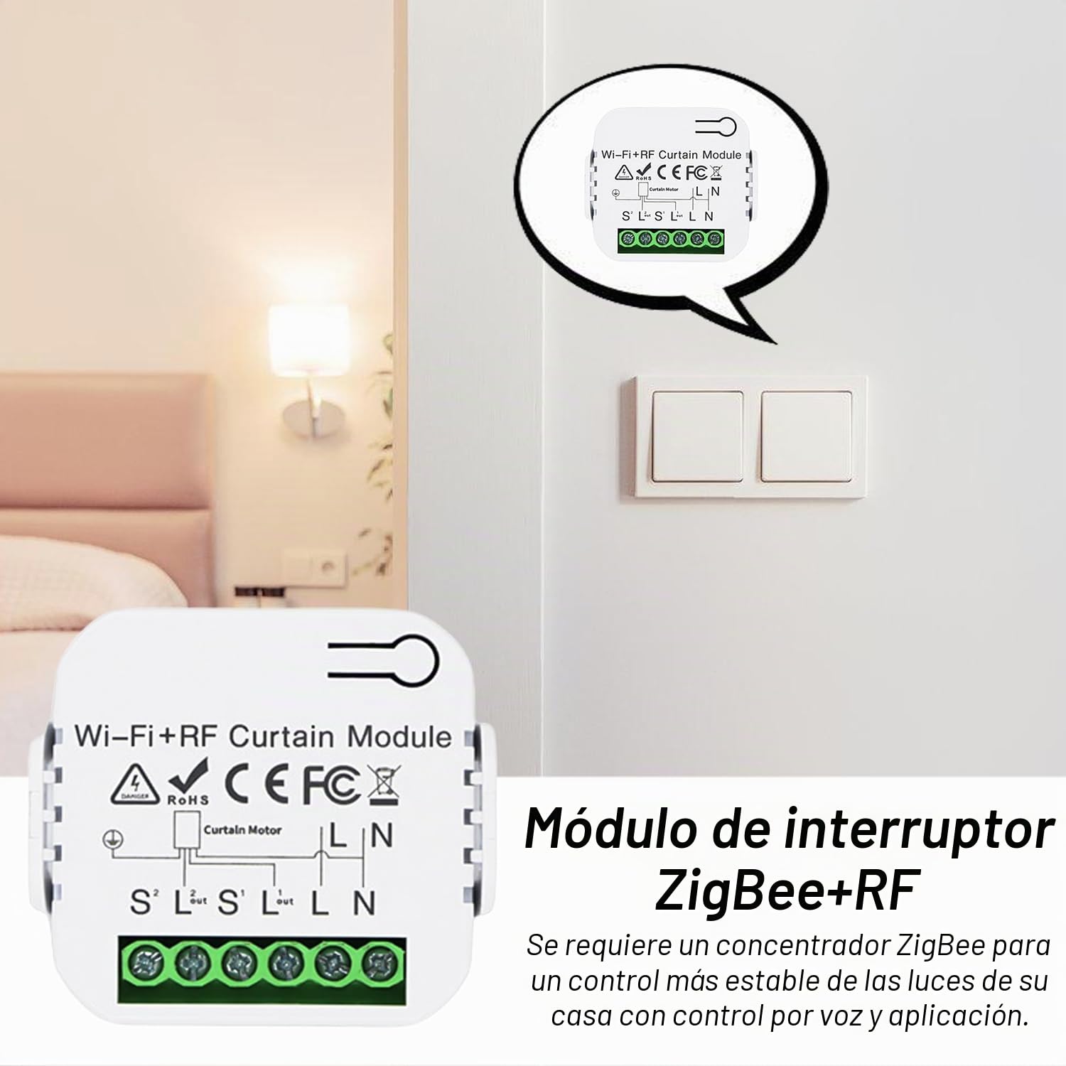 Control de persiana por radio Nizirioo, módulo receptor para persianas y toldos, compuesto de mando a distancia RF, alcance
