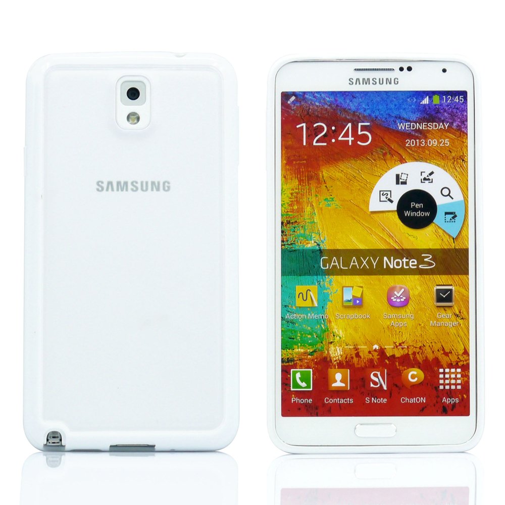 For Samsung Galaxy Note 3 III N9000 White TPU Bumper Frame Case Slim Matte Transparent Hard PC Back Cover