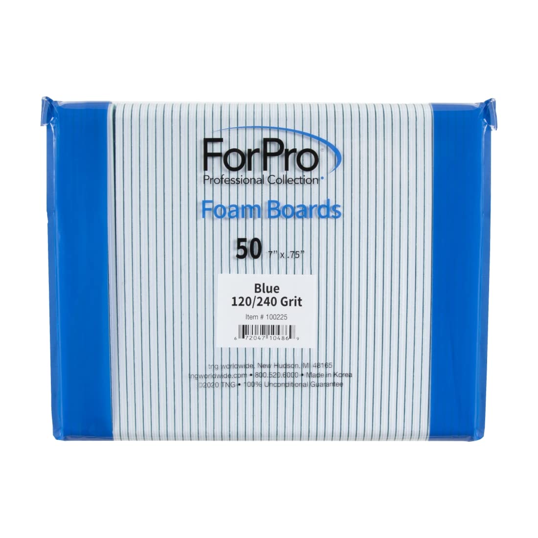 ForPro Professional Collection Blue Foam Board, 120/240 Grit, Mylar Manicure and Pedicure Nail File, 7” l x .75” w, 50 Count