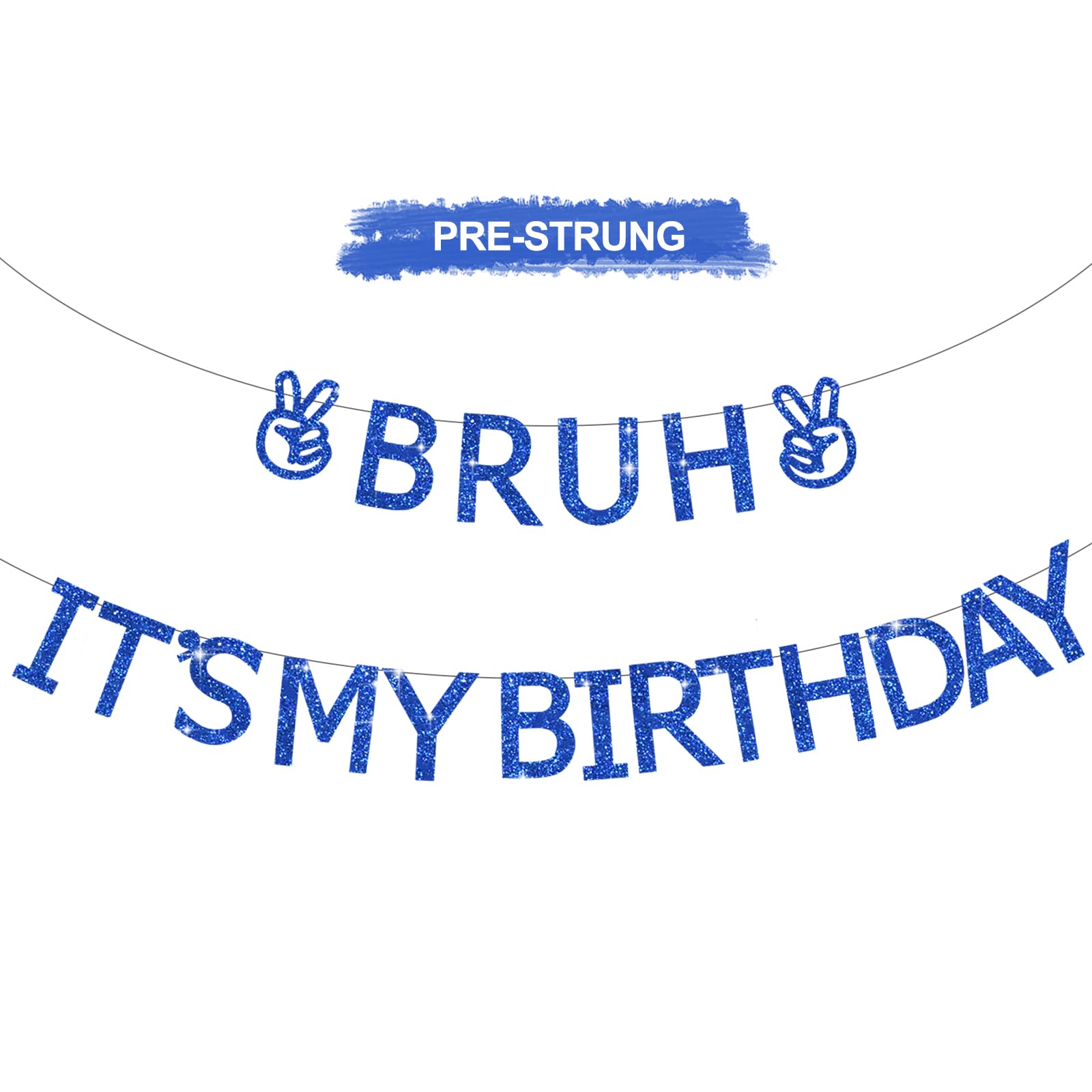 DecoGlee Blue Pre-Strung Bruh It's My Birthday Banner-7.2Feet,No DIY Glitter Happy Birthday Backdrop Bunting Sign,Teen Boy Party Decorations for Kids and Boy Party Supplies