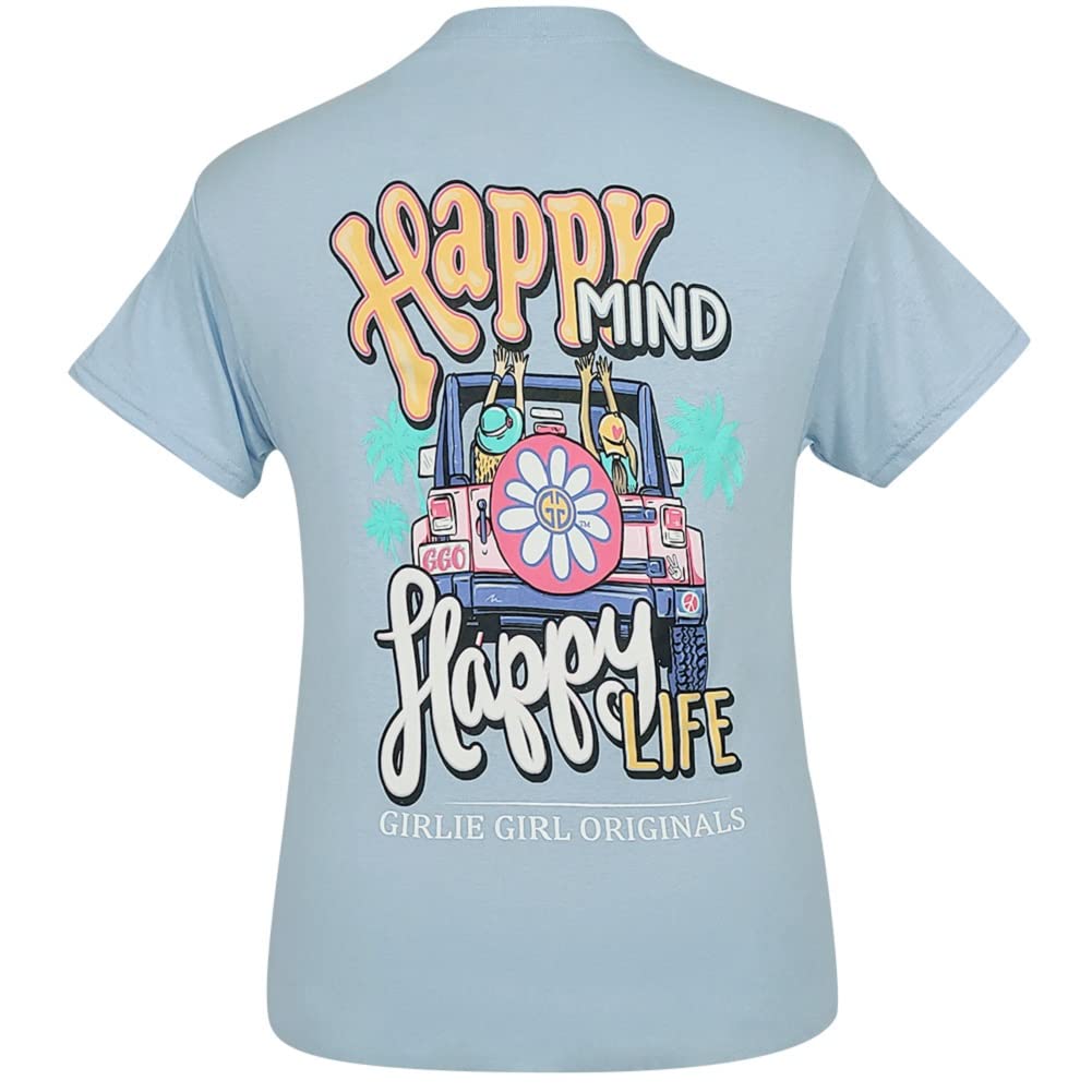 Girlie Girl Originals Happy Life Light Sassy Southern Preppy Summer Country Family Womens Tees Blue Short Sleeve T-Shirt