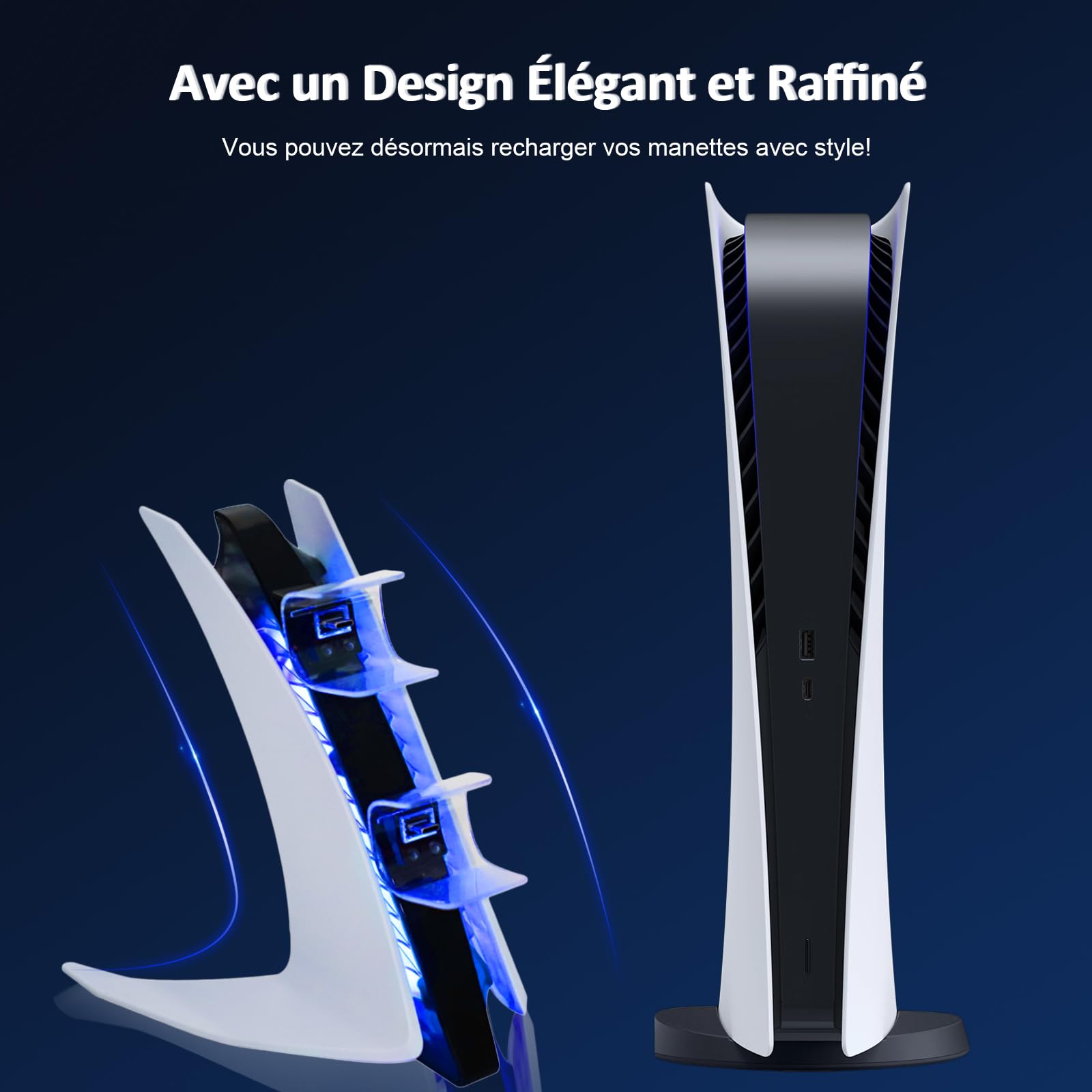 NexiGo L' édition Spéciale du Chargeur de Manette DualSense de PS5, Double Station de Charge Rapide USB sans Fil avec Deux Ports USB-C