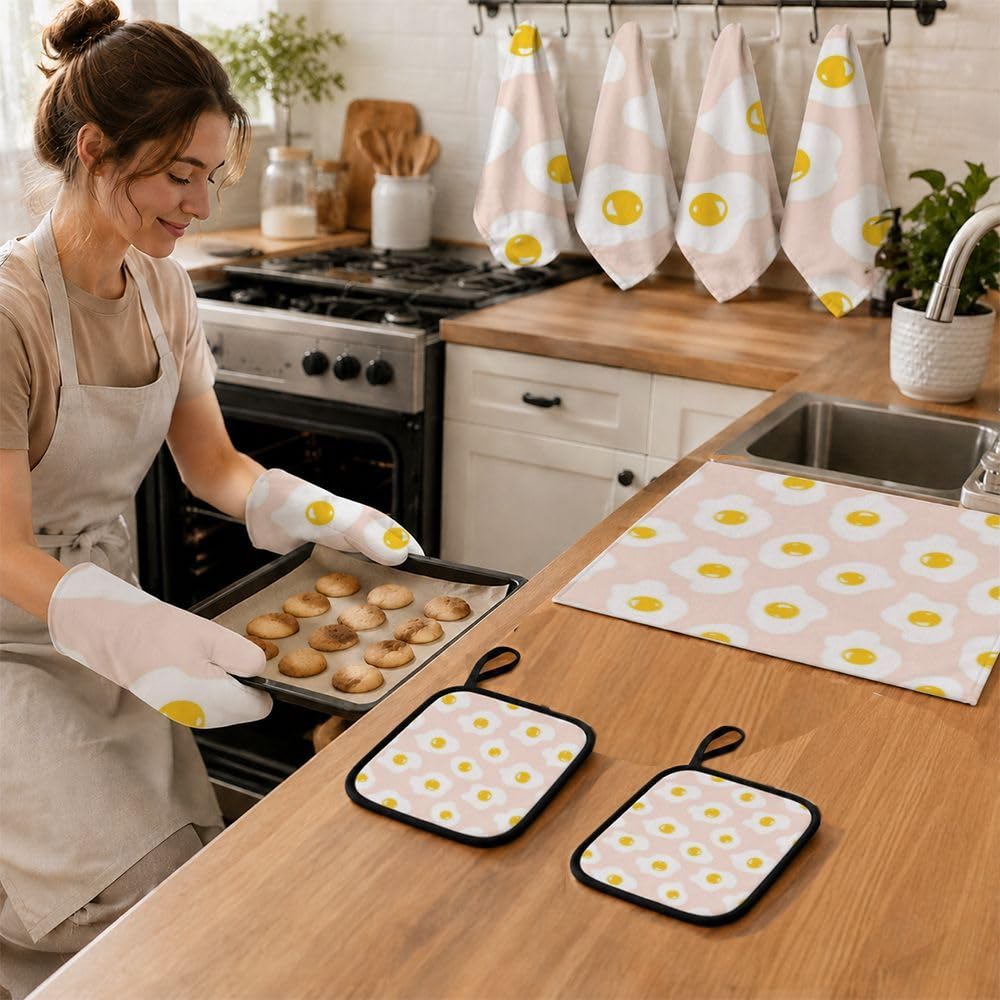 Juego de 9 bonitos huevos fritos para decoración de cocina y accesorios