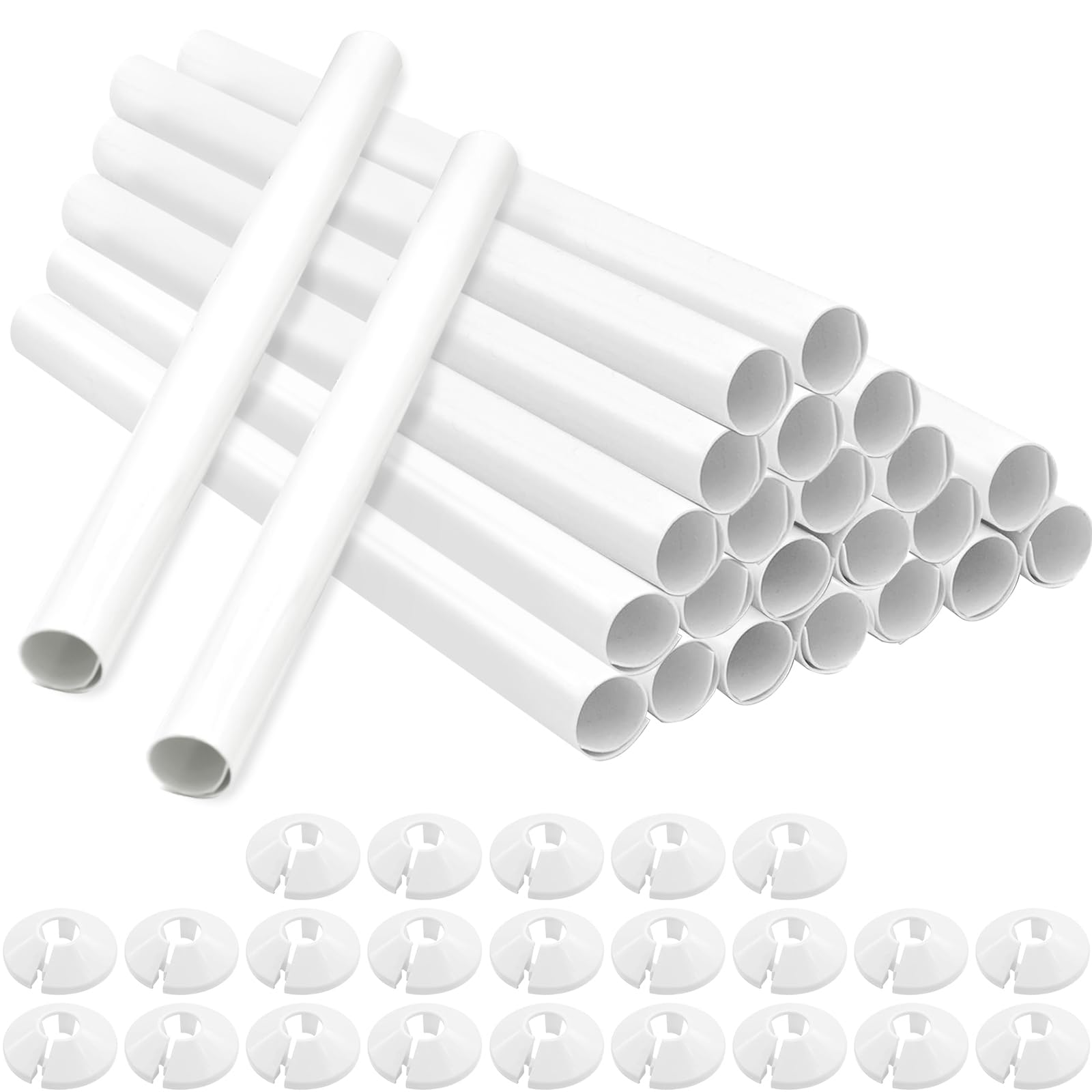 24PCS Radiator Pipe Covers White 15mm Plastic Pipe Covers with Pipe Collars