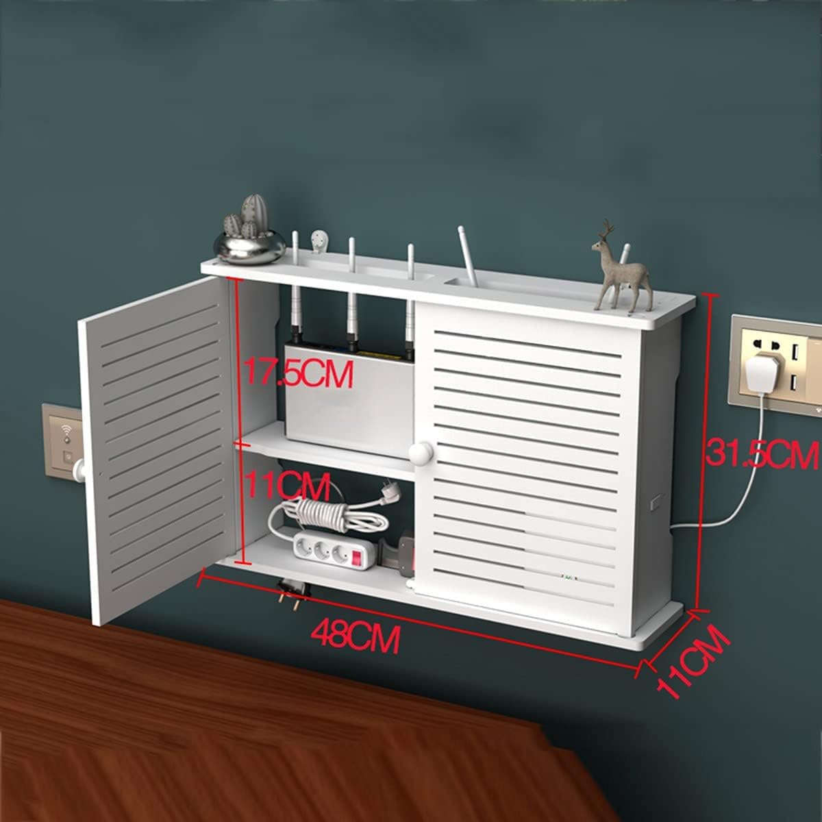 Scatola Router WiFi da Parete, Immagazzinaggio Nascondi Cavi, Organizzatore in Legno, Plastica, Scaffale a Muro per Componenti TV
