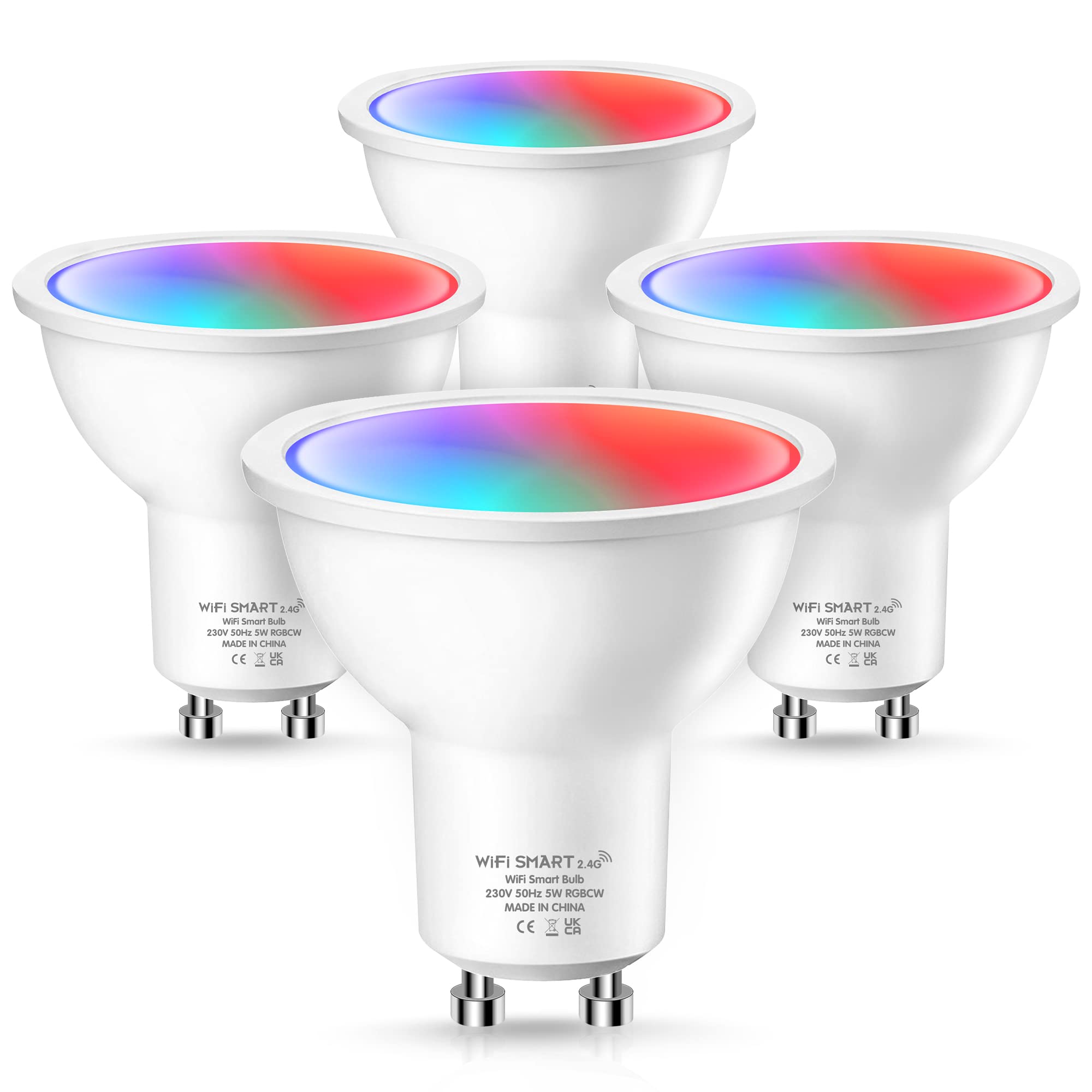 DORESshop DORESshop GU10 Alexa Lampe, 5W Intelligente WIFI Glühbirne, RGBCW 2700K-6500K, GU10 WLAN Alexa LED, APP-Dimmbare Glühbirne, Mehrfarbige LED Glühbirne, Gesteuert via Alexa/Google Home/App, 4 Stück