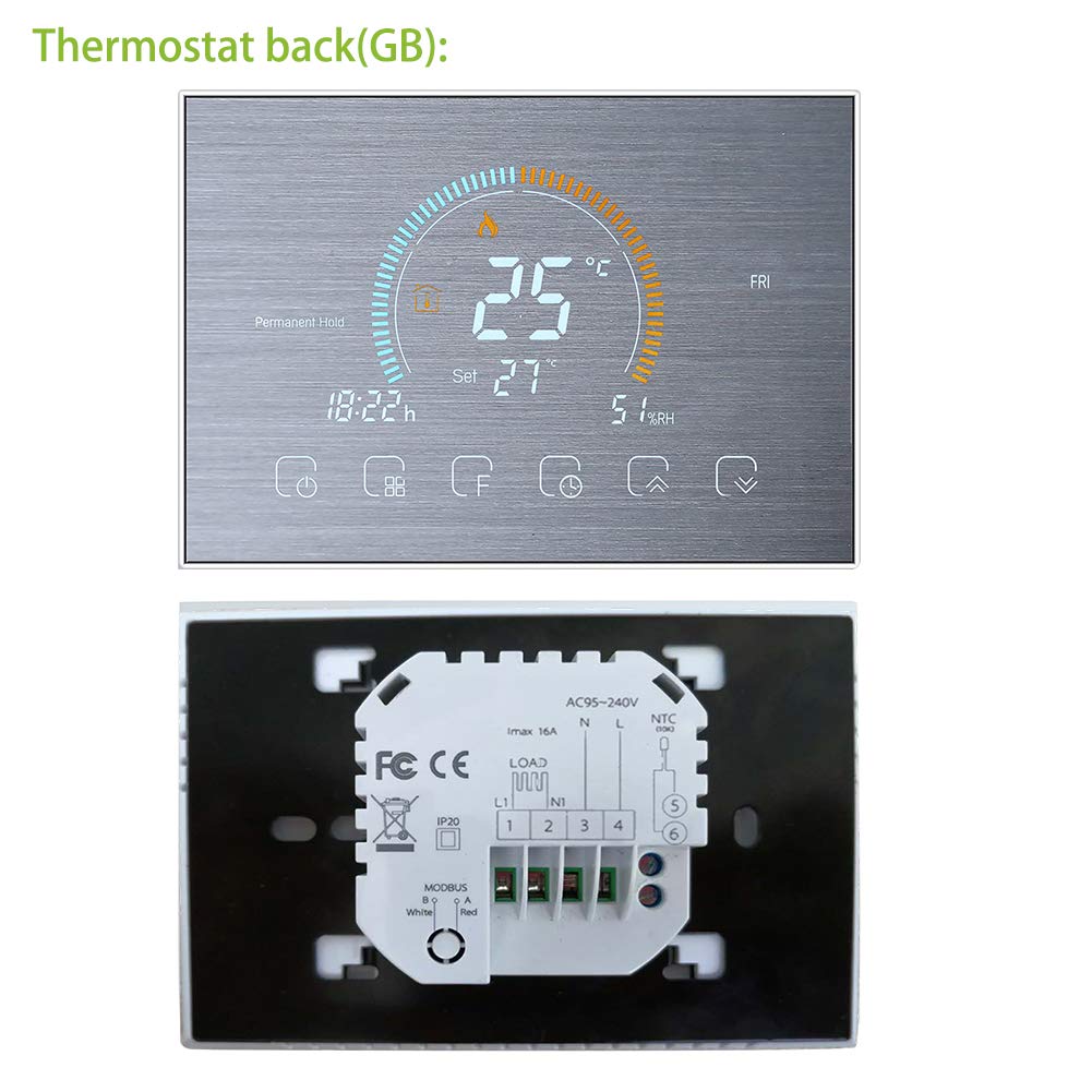 WiFi-Fußbodenheizungsthermostat, Wetterdisplay UV Feuchtigkeit | Einbaumontage 16A 95-245VAC, kompatibel mit Alexa & Google Home, Regler für elektrische Fußbodenheizung