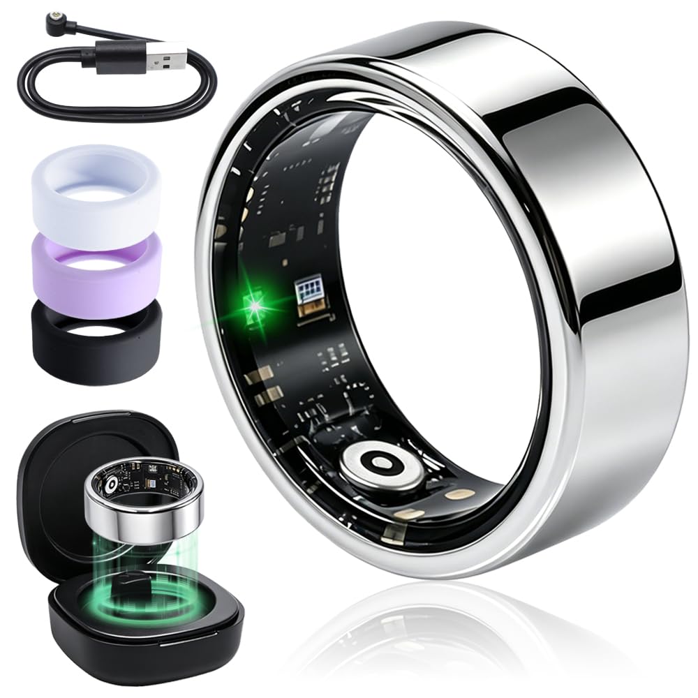 Smart Ring Fitness-Überwachung Kompatibel mit iPhone & Android, Silbe #10 | Fitness Tracker Mit Ladecase, IP68 wasserdicht, Sport- & Schlafüberwachung, verschiedene Sportmodi, App ohne Abonnement