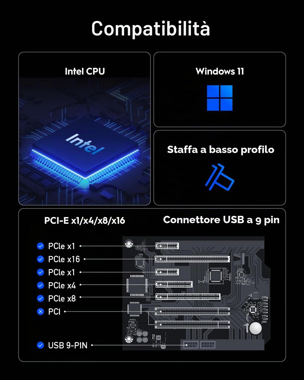 Cudy Scheda WiFi 7 BE9300 WE9300 PCIe WiFi per PC (Non compatibile con AMD), Adattatore Wireless Tri-Band 6GHz, Bluetooth 5.4, WPA3, Facile Installazione