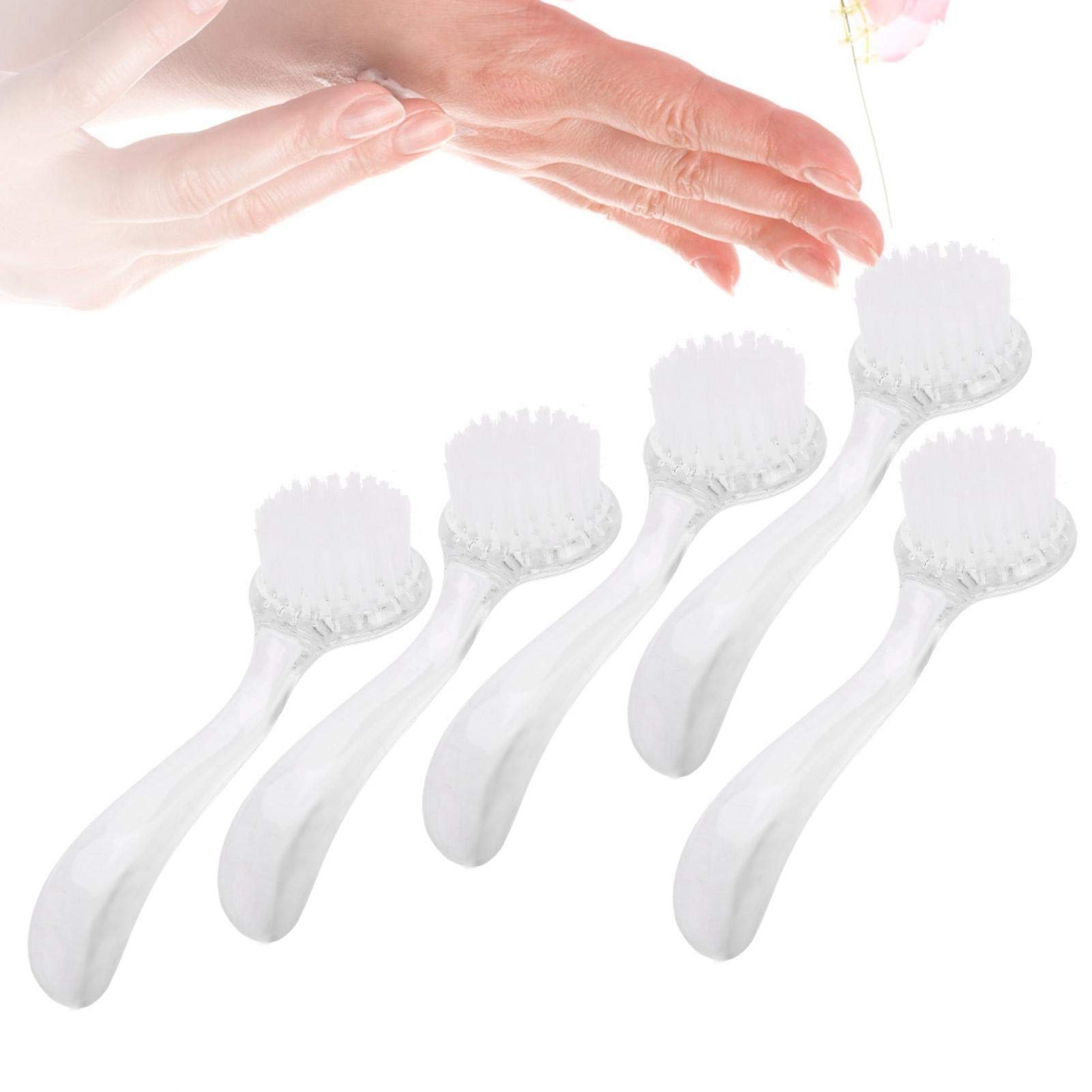 5PCS Soft Nail Dust Brush, Long Handle Nail Brush Makeup & Manicure Dust Powder Remover Cleaning Brush for Makeup or Acrylic UV Gel Nail Arts(White)
