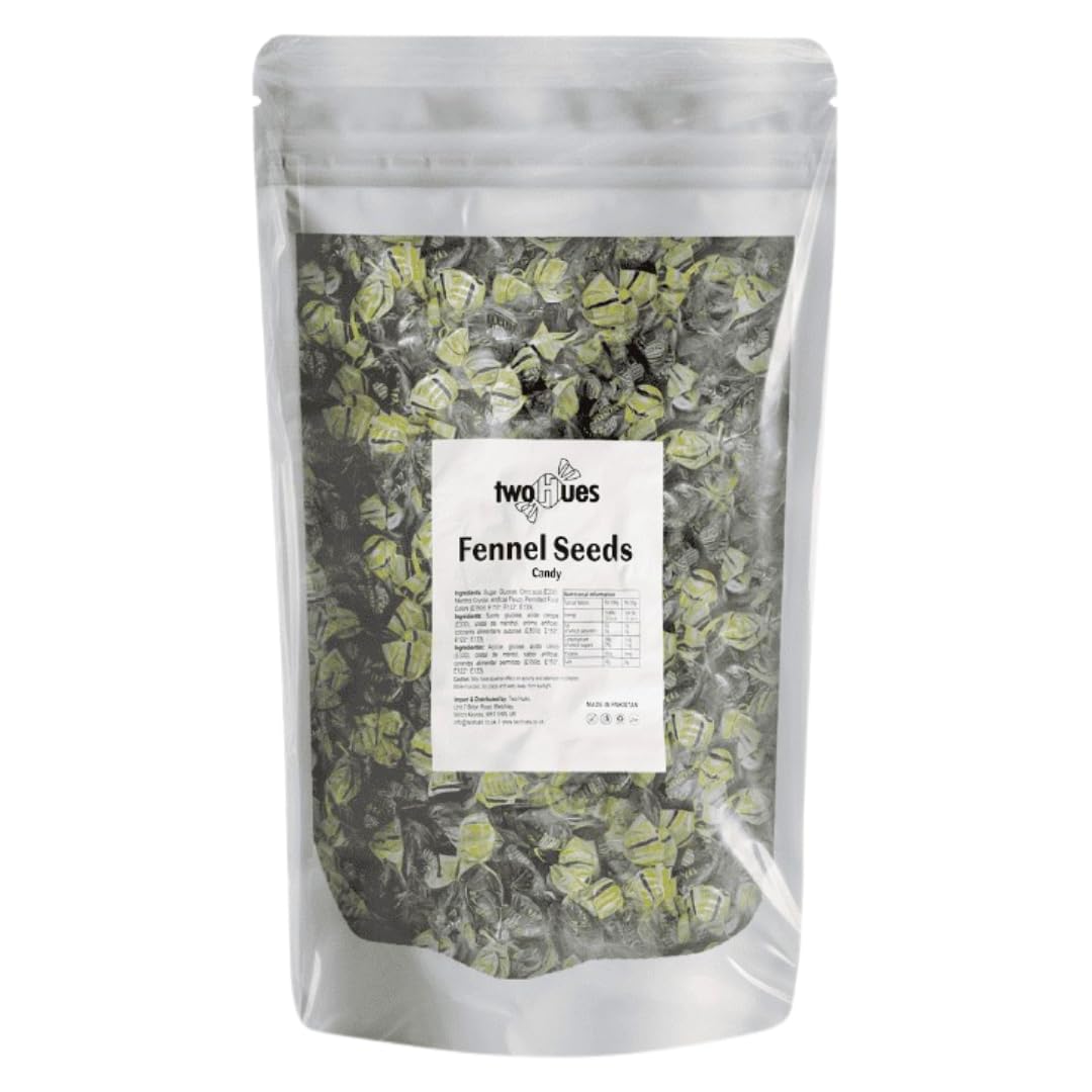 Two Hues | Fennel Seed Candy | HALAL | Vegetarian | Gluten FREE | Throat & Chest | Hard Candy | Fennel Seed Throat & Chest | Hard Fennel Seed Sweets | 1kg Pack | Pack of 1 - Fennel Seed Throat & Chest