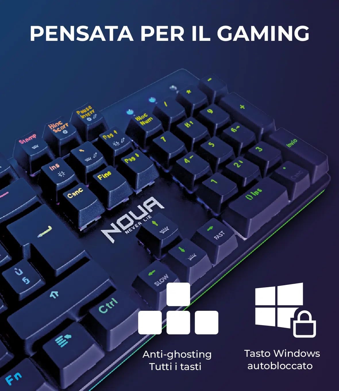 Mouse e Tastiera Gaming Meccanica, Layout Italiano QWERTY, USB, Anti-ghosting, Tastiera Retroilluminata LED RGB, Mouse Gaming fino a 32000 DPI - Nero
