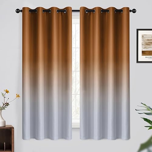 Yakamok Light Blocking Gradient Color Curtains Burnt Orange Ombre Blackout Curtains Room Darkening Grommet Window Drapes for Living Room/Bedroom (Burnt Orange,2 Panels,52x63 Inch)