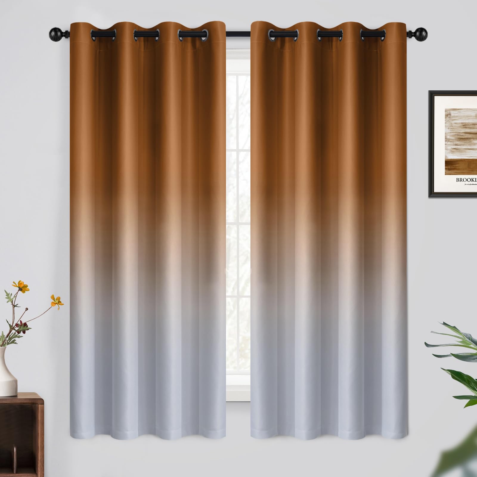 Yakamok Light Blocking Gradient Color Curtains Burnt Orange Ombre Blackout Curtains Room Darkening Grommet Window Drapes for Living Room/Bedroom (Burnt Orange,2 Panels,52x63 Inch) — image 1