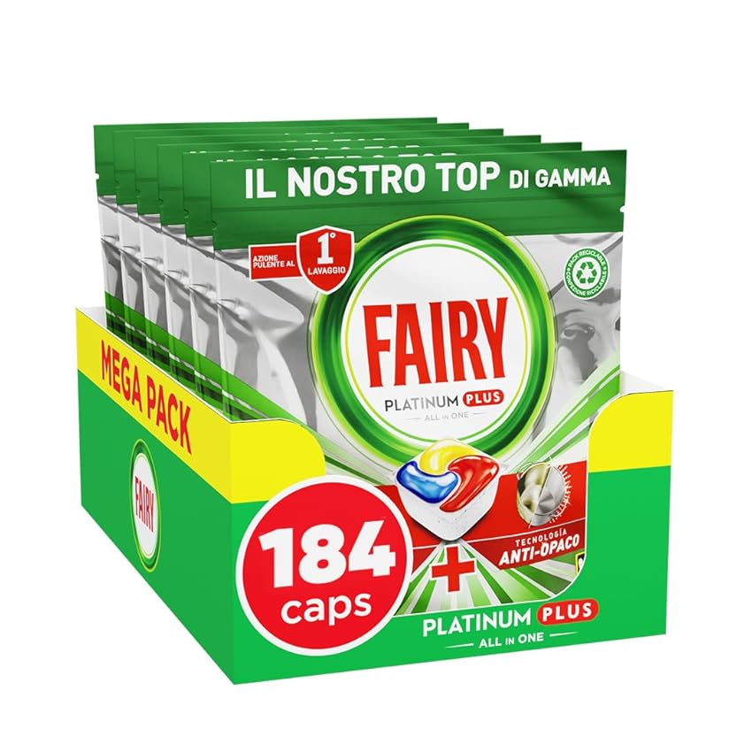 Pastiglie Per Lavastoviglie Fairy Platinum Plus Tutto In Uno Limone, 46 Capsule, La Migliore Pulizia Fairy Come Nuovo, Rimuove L’opacità E Previene Il Calcare