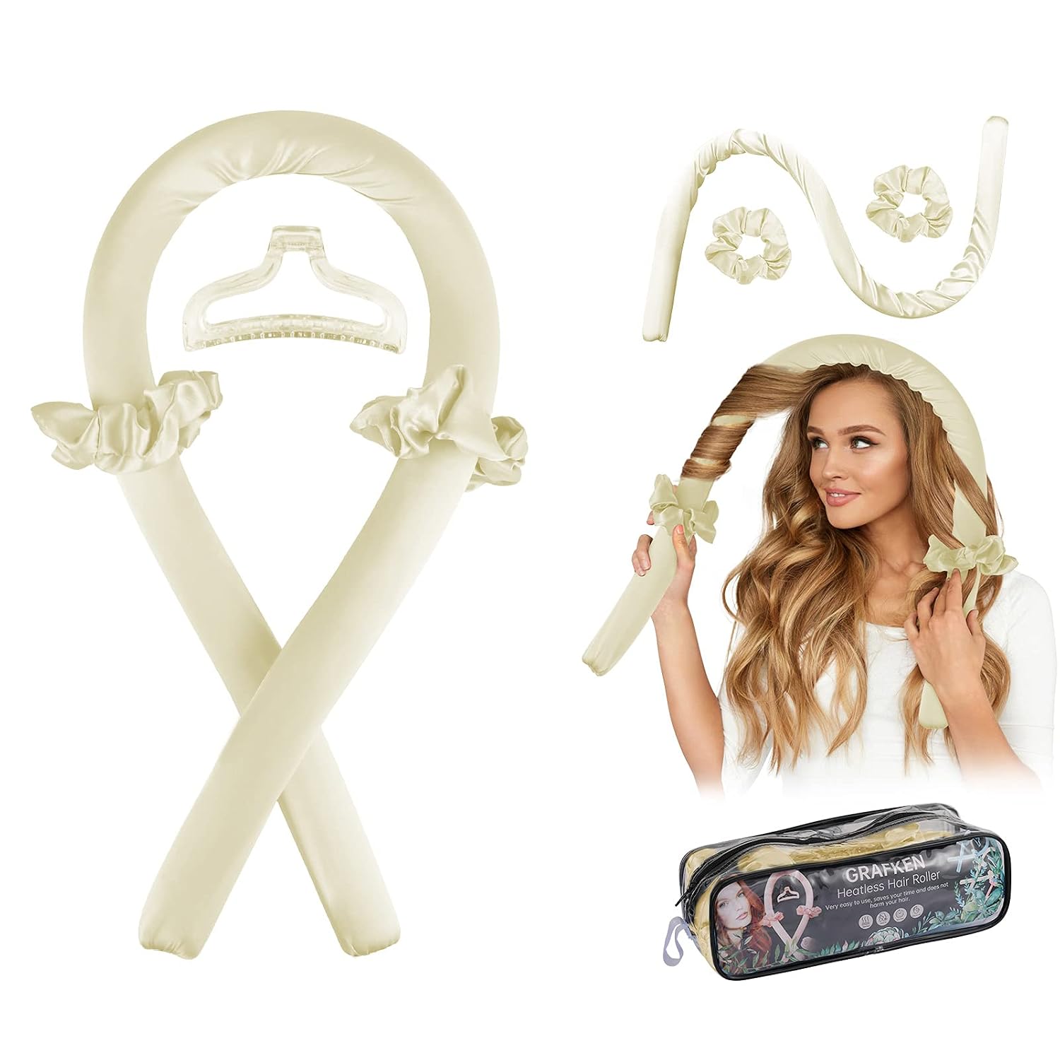 Heatless Curling Rod Headband,No Heat silk curlers hair rollers for long hair and you can sleep in soft foam hair curlers curling rods overnight,curling ribbon and flexible rods for natural hair