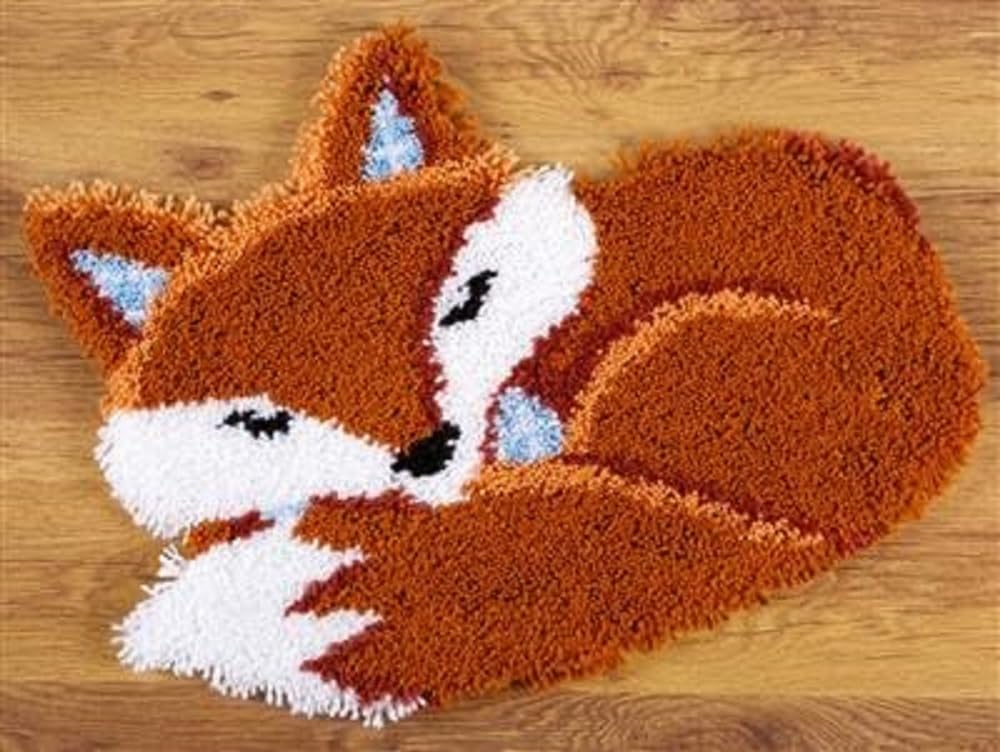 VERVACO Kit Alfombra Gancho De Pestillo Alfombras De Habitacion Zorro DURMIENDO DIY Manualidades Adultos Set Creativo Regalo Bordado Kit Principiantes ca. 55 x 46 cm Latch Hook Embroidery