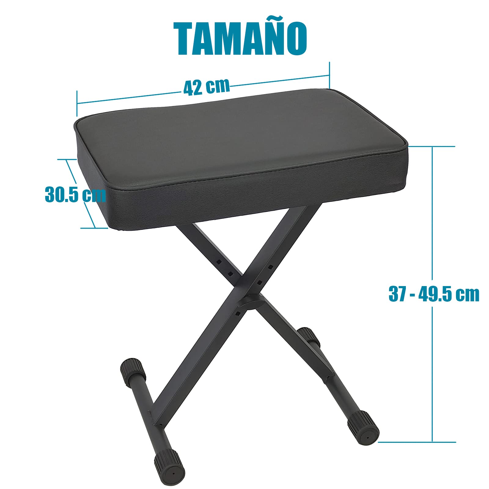 GLEAM Banco de Teclado Acolchado Estilo X Ajustable Altura Negro