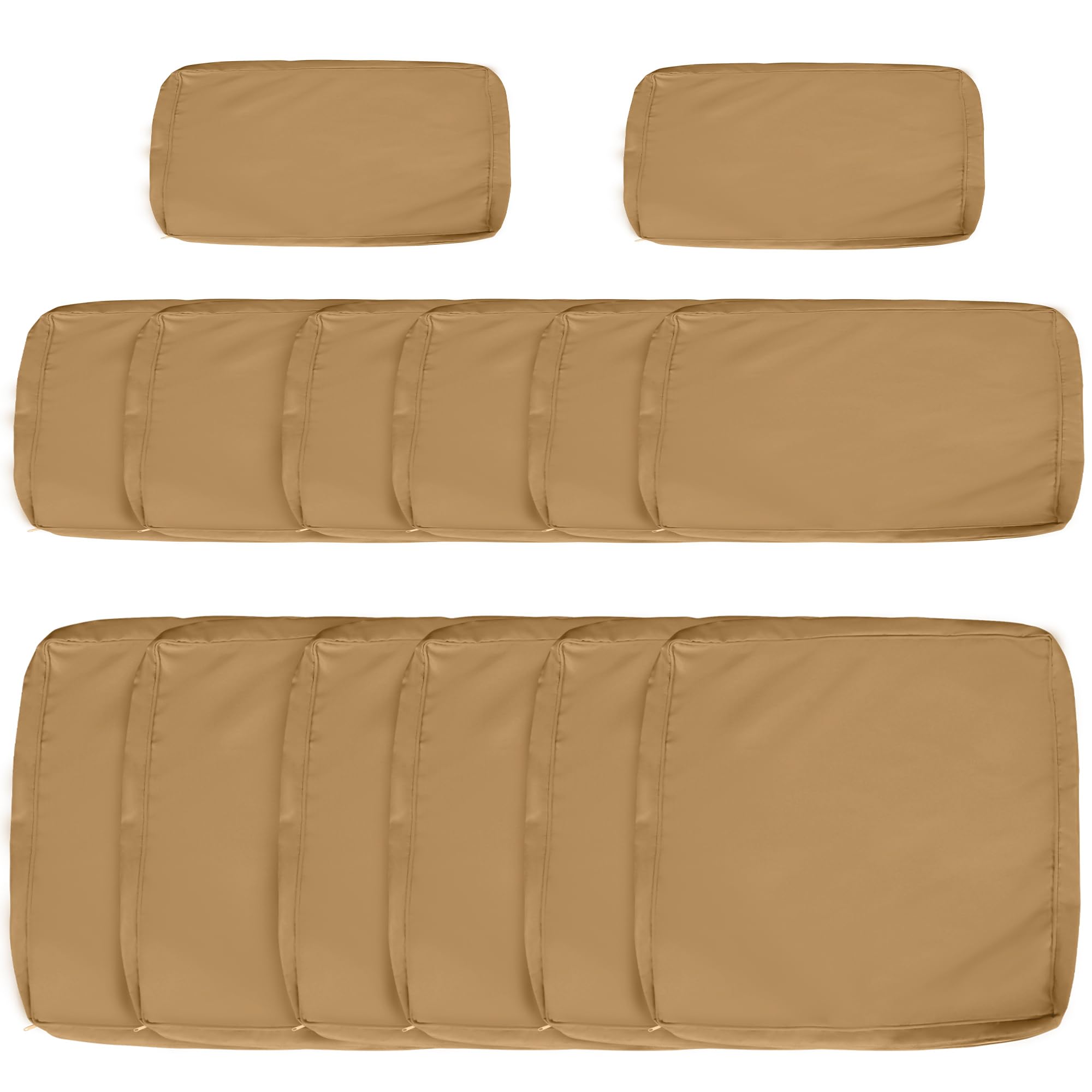 Outsunny - Juego de 14 fundas de repuesto para cojines de jardín, 6 fundas de cojín de asiento, 8 fundas de cojín respaldo, fundas con cremallera, poliéster repelente al agua, color marrón