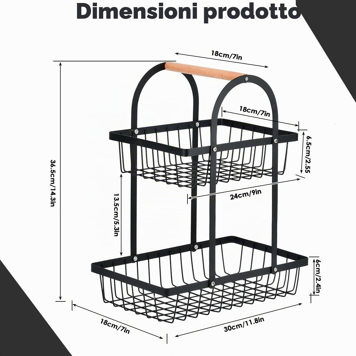 Portafrutta a Ripiani, Cesto Portafrutta a 2 Livelli, Porta Frutta a Piani, Nero Portafruttas a Ripiani Moderno, Portaoggetti Staccabile per Verdure, Portafruttas
