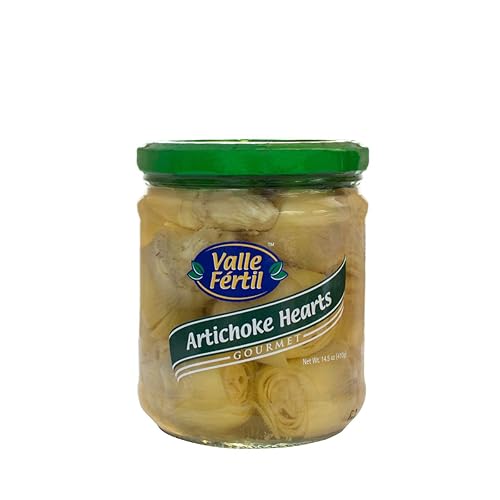 Valle Fertil Corazones de alcachofa enteros en agua 14.4 oz (410 g) Tarro de vidrio (corazones en agua, paquete de 1)