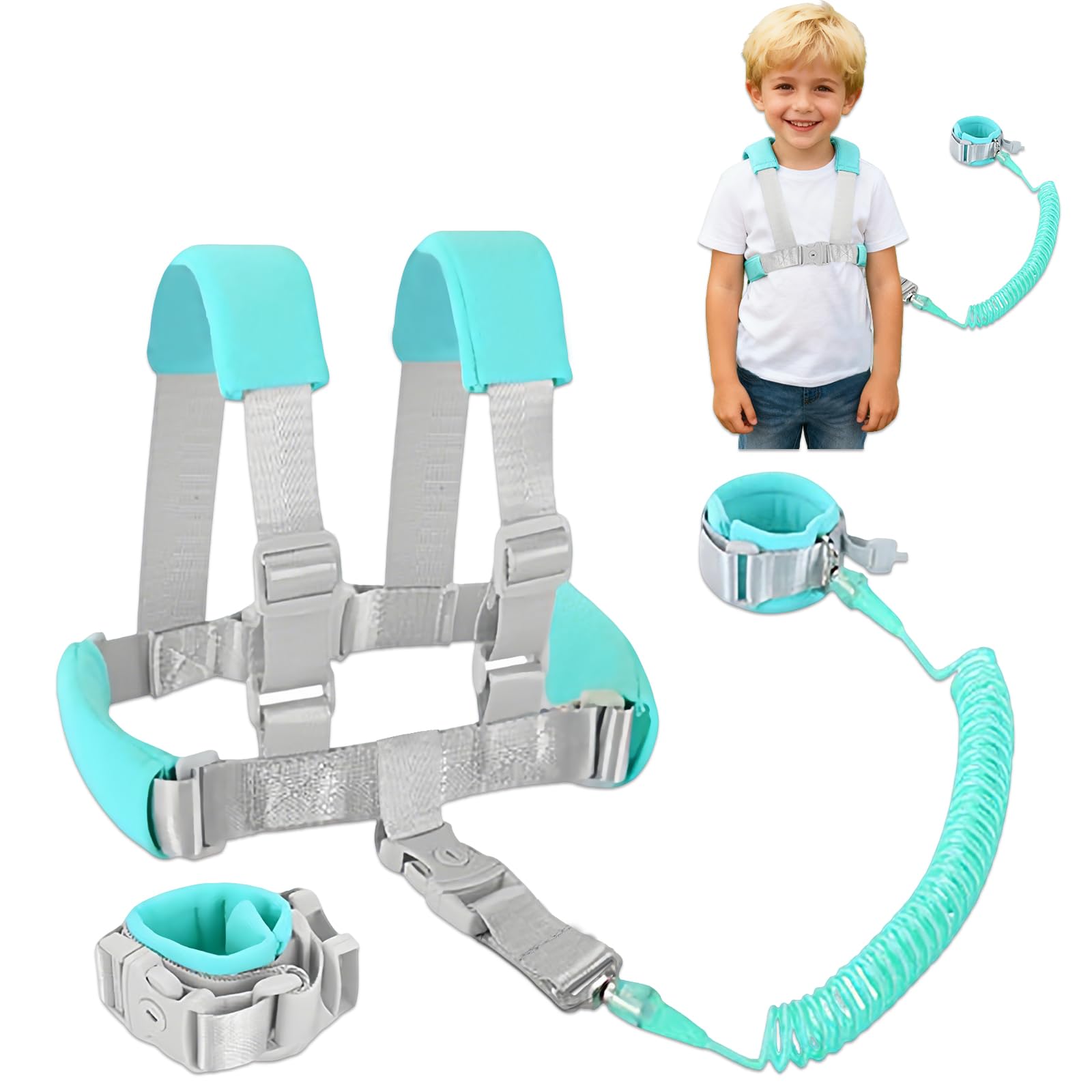 Laisse Enfant,Harnais Enfant,Anti-perte Enfant Bracelet,Bracelet Enfant Securite pour Garçons Filles Sortir Marche Achats(Vert 2,5m)